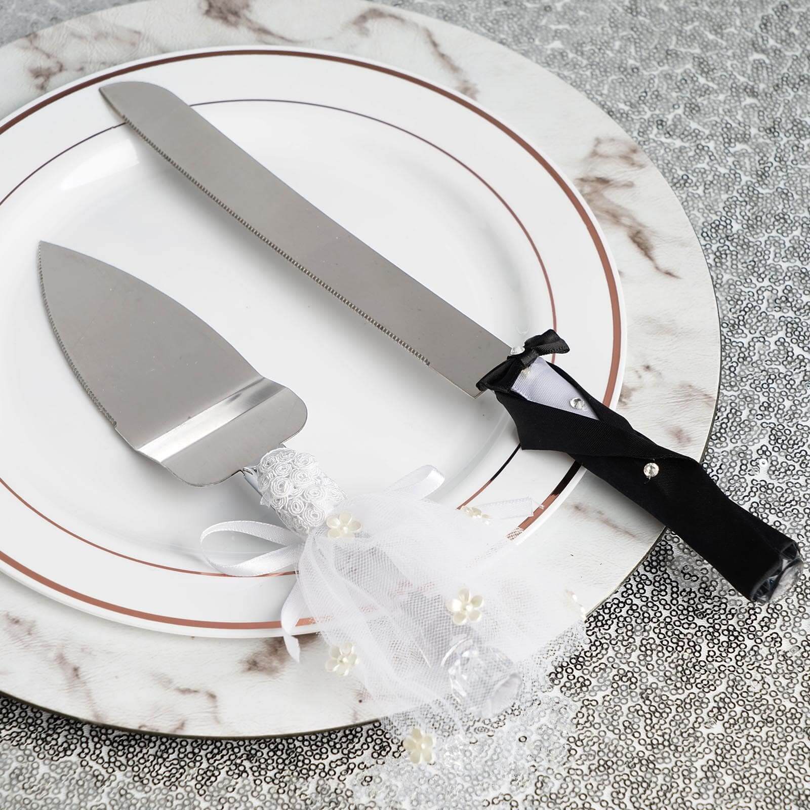 Stainless Steel Wedding Cake Knife and Server Set Bride and Groom Design - Ideal Party Favors for Special Events