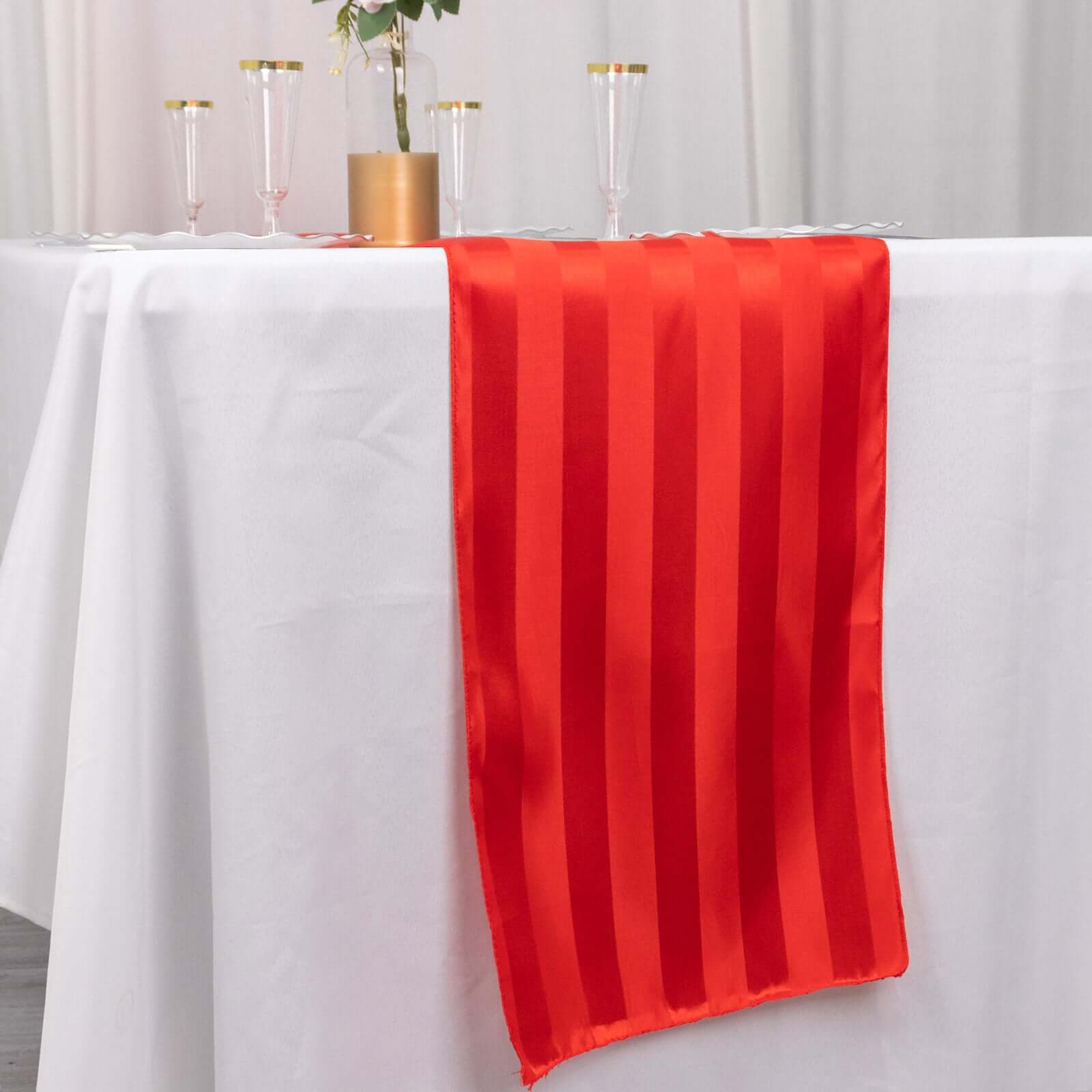 Satin 12x108 Table Runner Red - Stripe Table Decor