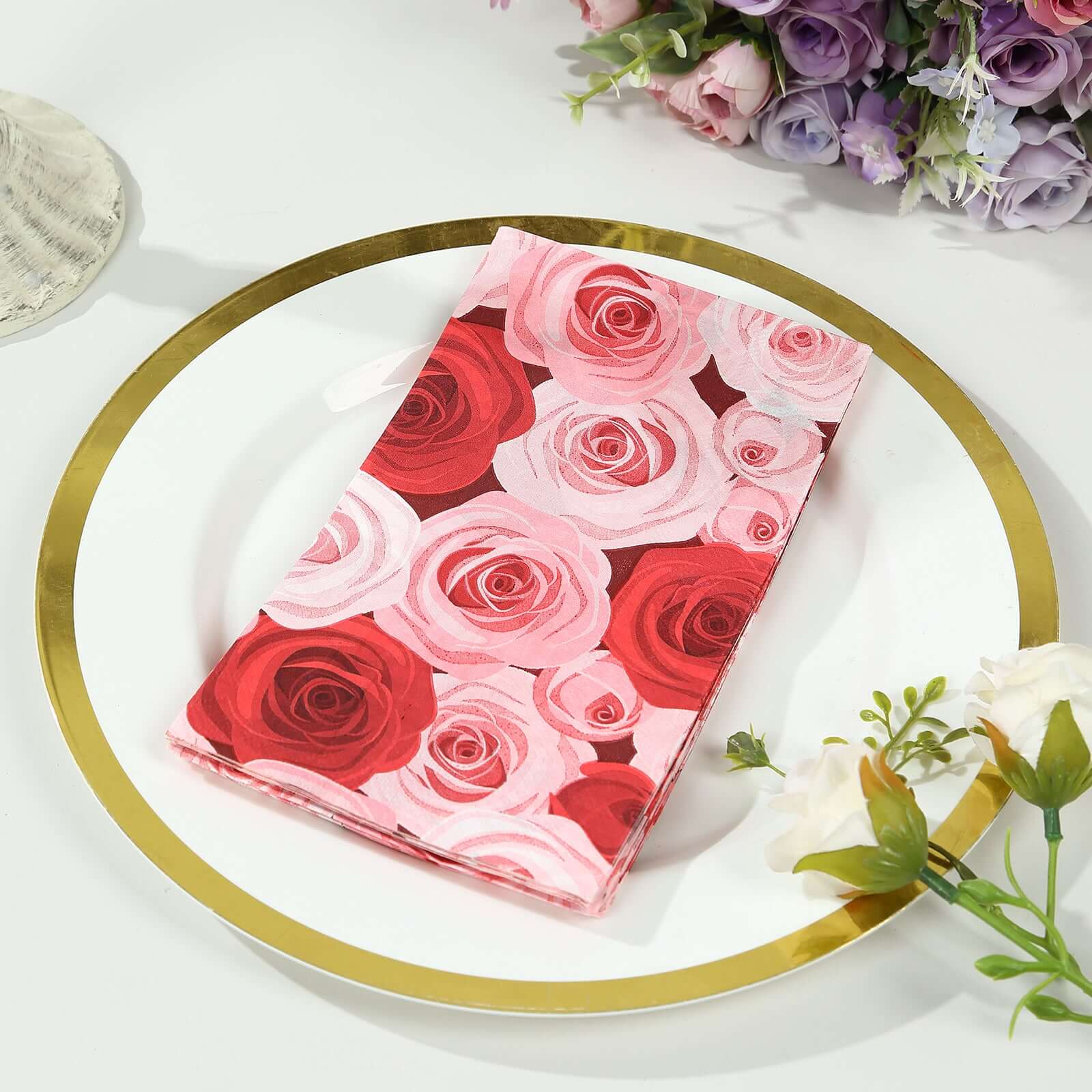 20-Pack Paper Dinner Napkins with Rose Floral Print Red/Pink 2 Ply - Stylish Boho Napkins for Events