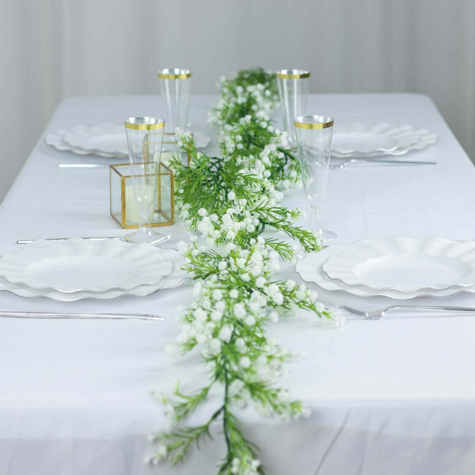 6ft White Real Touch Faux Baby Breath Hanging Flower Vines, Artificial Silk Gypsophila Table Flower Garland