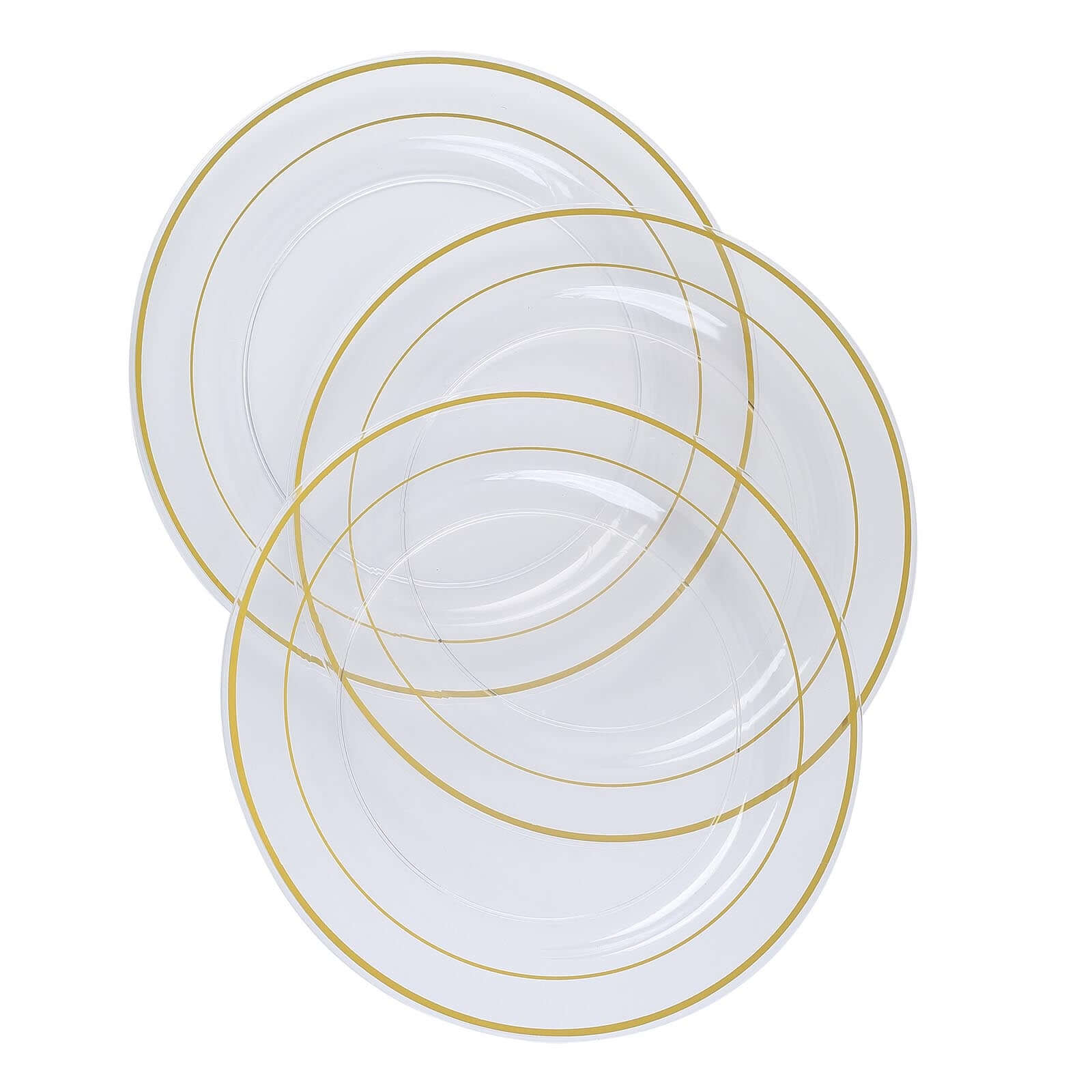 10-Pack Plastic Dinner Plates Clear with Très Chic Gold Rim - Perfect Disposable Party Plates 10