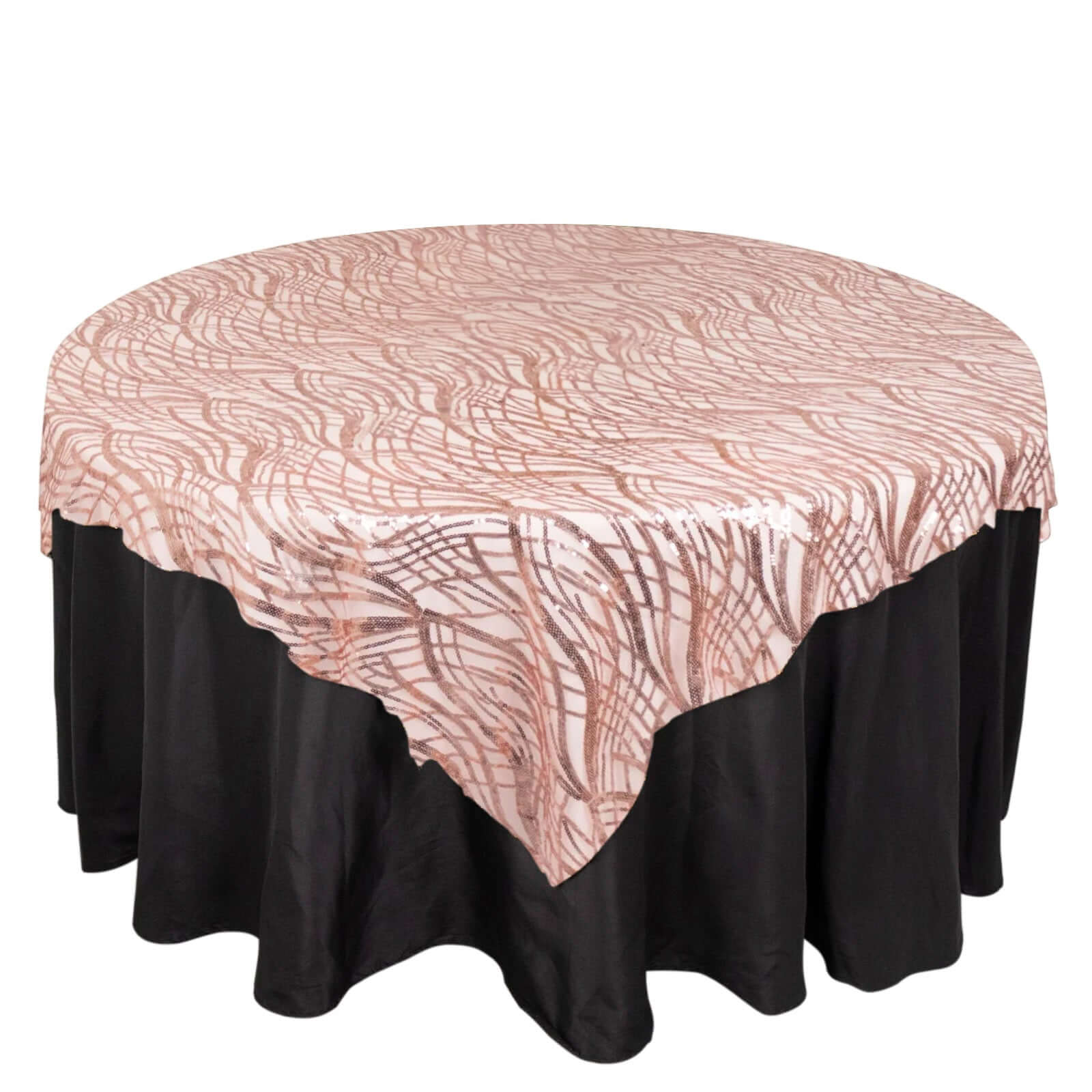 Mesh 72x72 Table Overlay Square Tablecloth Blush - Wave Embroidered Sequins Table Topper