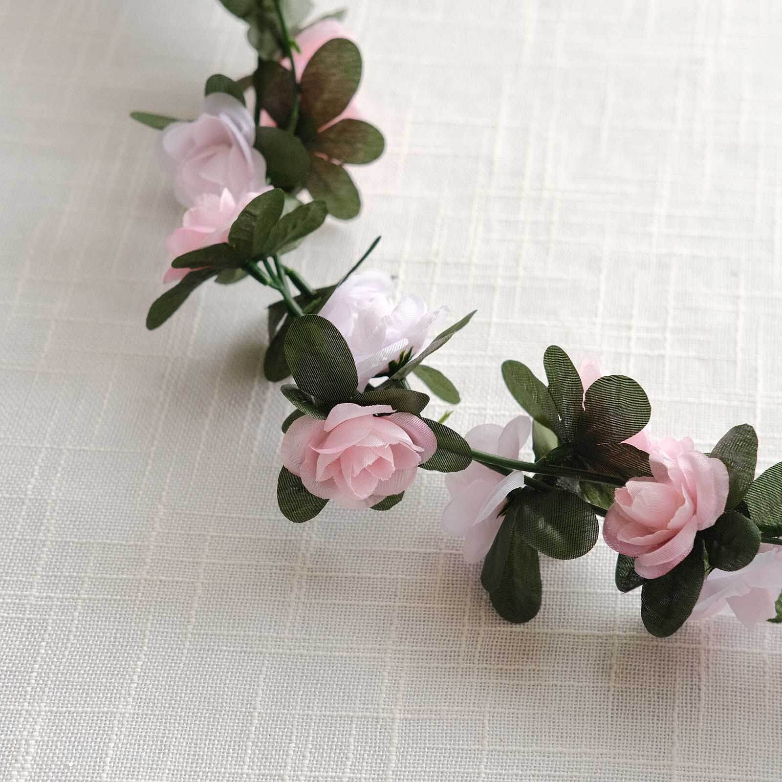 2 Pack 8ft Blush Dusty Rose Artificial Silk Flower Garland Mini Rose Vines with 45 Flower Heads