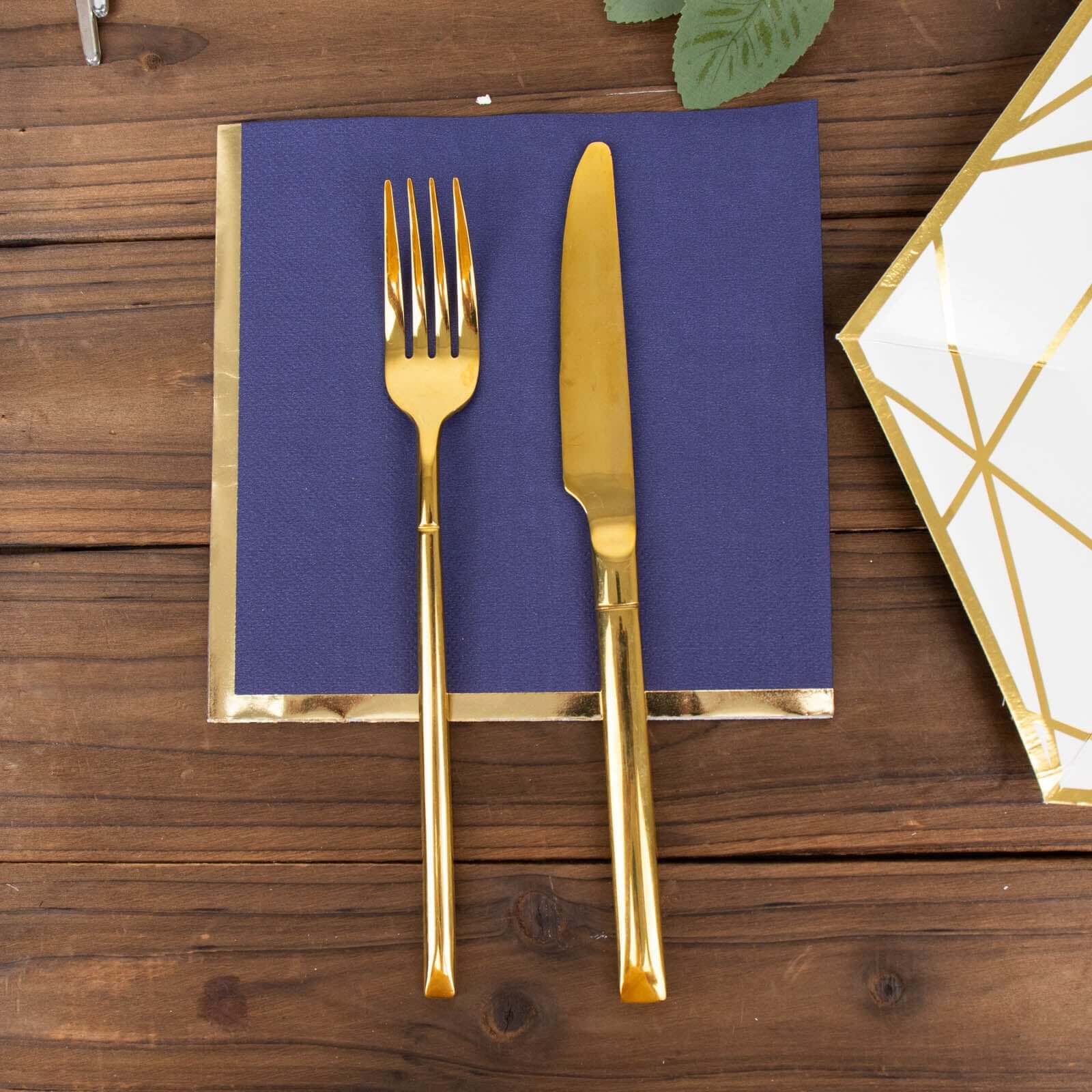 50-Pack Paper Beverage Napkins with Gold Foil Edge Navy Blue - Disposable 2 Ply Cocktail Napkins for Events 6.5x6.5