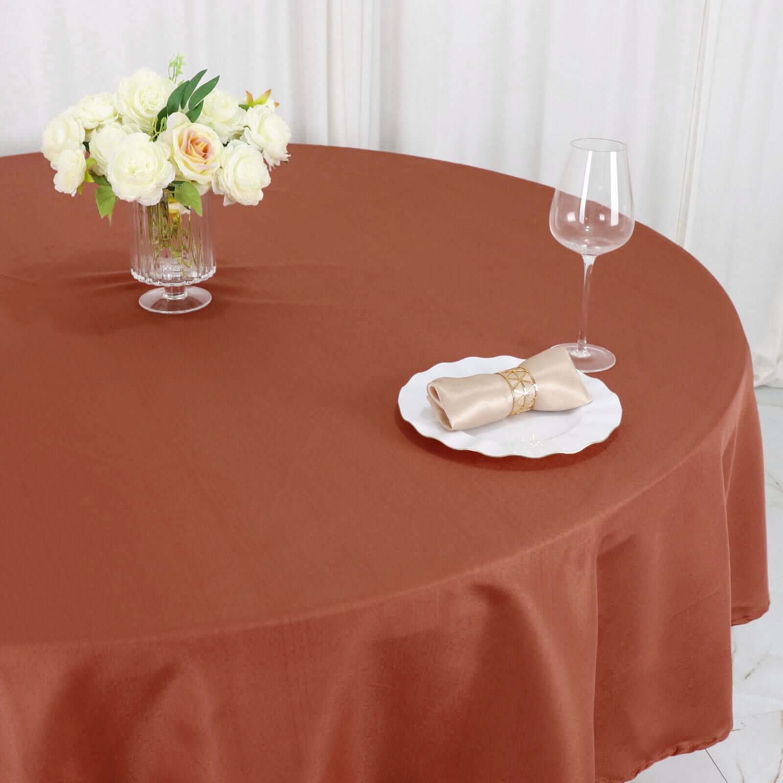 Polyester 90 Round Tablecloth Terracotta (Rust) - Stain & Wrinkle-Resistant Table Cover