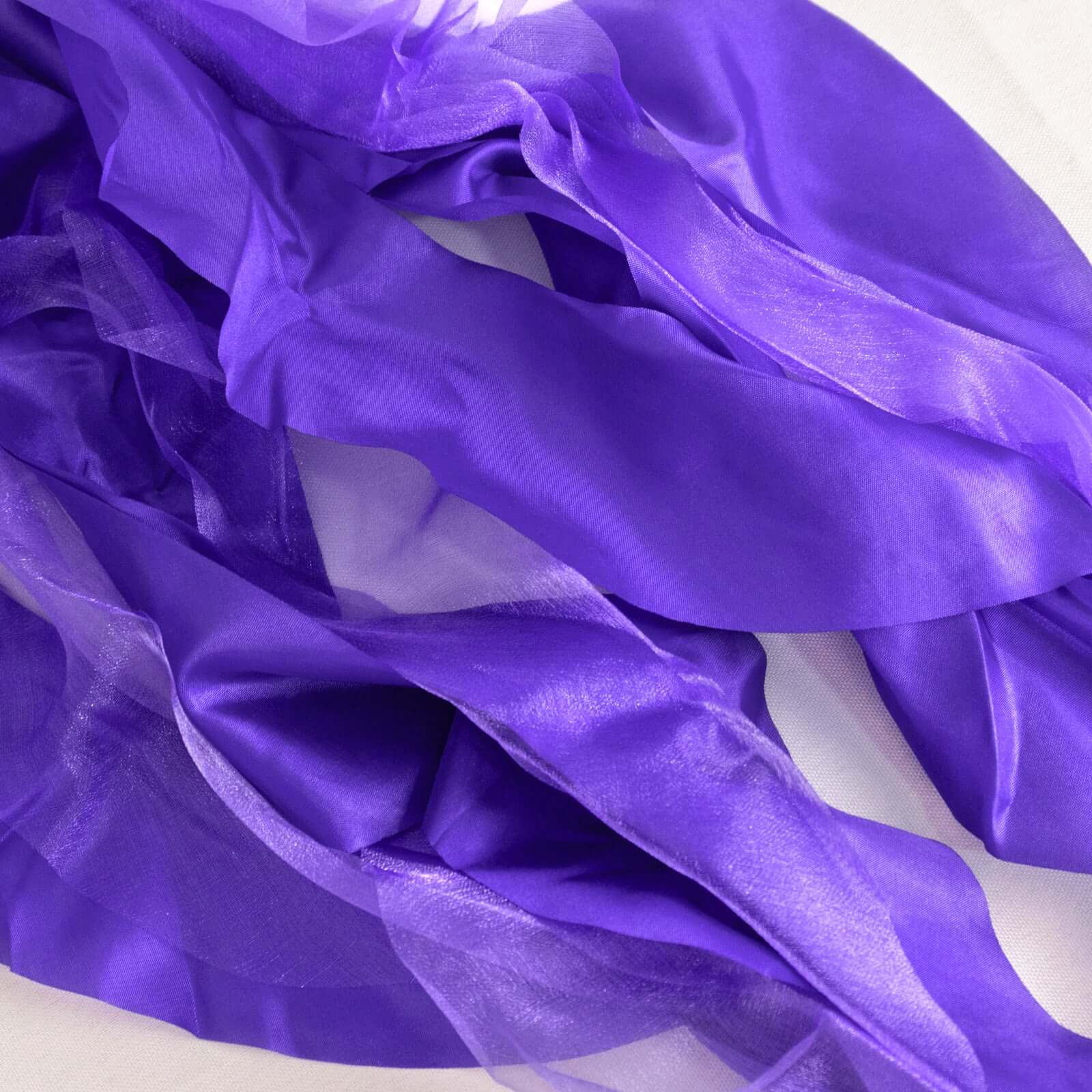 5 Pack Chiffon Satin Chair Sashes Purple - Easy to Install Ruffled Curly Willow