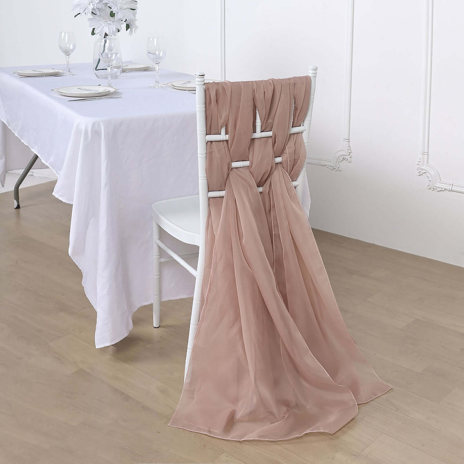 5 Pack Premium Chiffon Chair Sashes Dusty Rose - Soft & Lightweight Designer Chair Bows 22x78