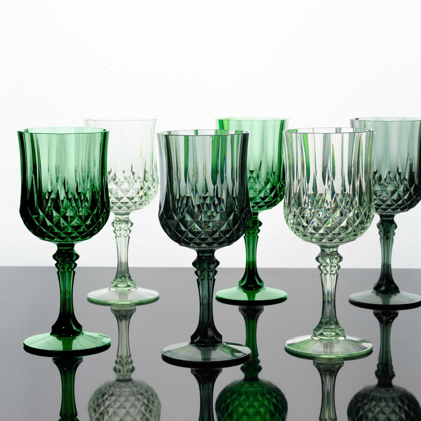 12-Pack Plastic Cocktail Goblets Assorted Green Transparent Crystal Cut - Shatterproof Drinkware 8oz