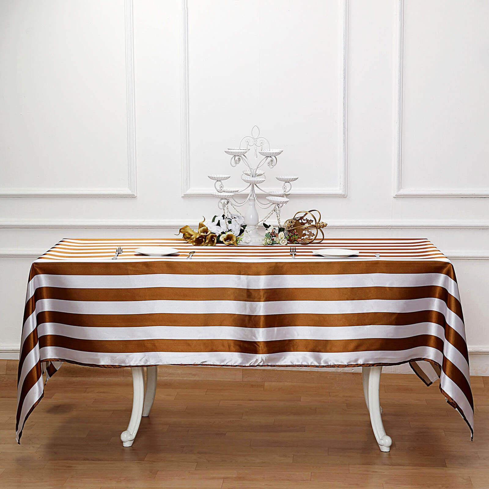 Satin 60x102 Rectangle Tablecloth Gold/White - Stripe Design with Stylish Smooth Finish Table Cover