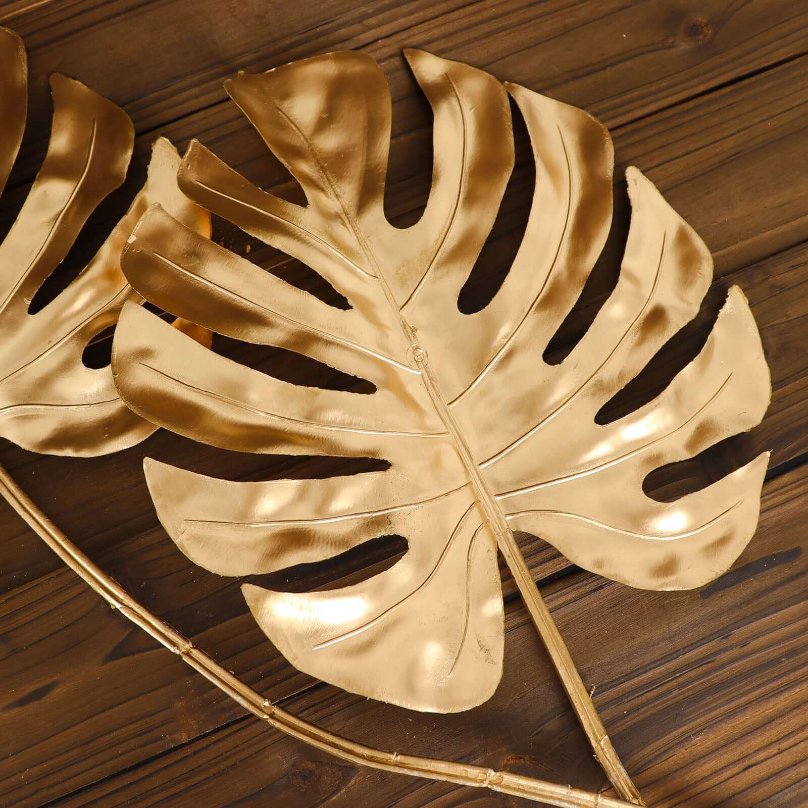 3 Pack 29 Metallic Gold Artificial Monstera Leaf Stems, Faux Palm Leaves, Tropical Floral Arrangements, Faux Plant Vase Filler