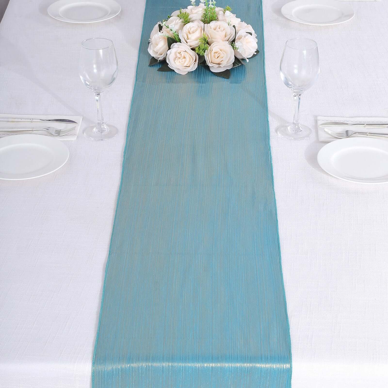 Polyester 12x108 Table Runner Turquoise Shimmer Sequin Dots - Wrinkle-Free Finish Table Linen