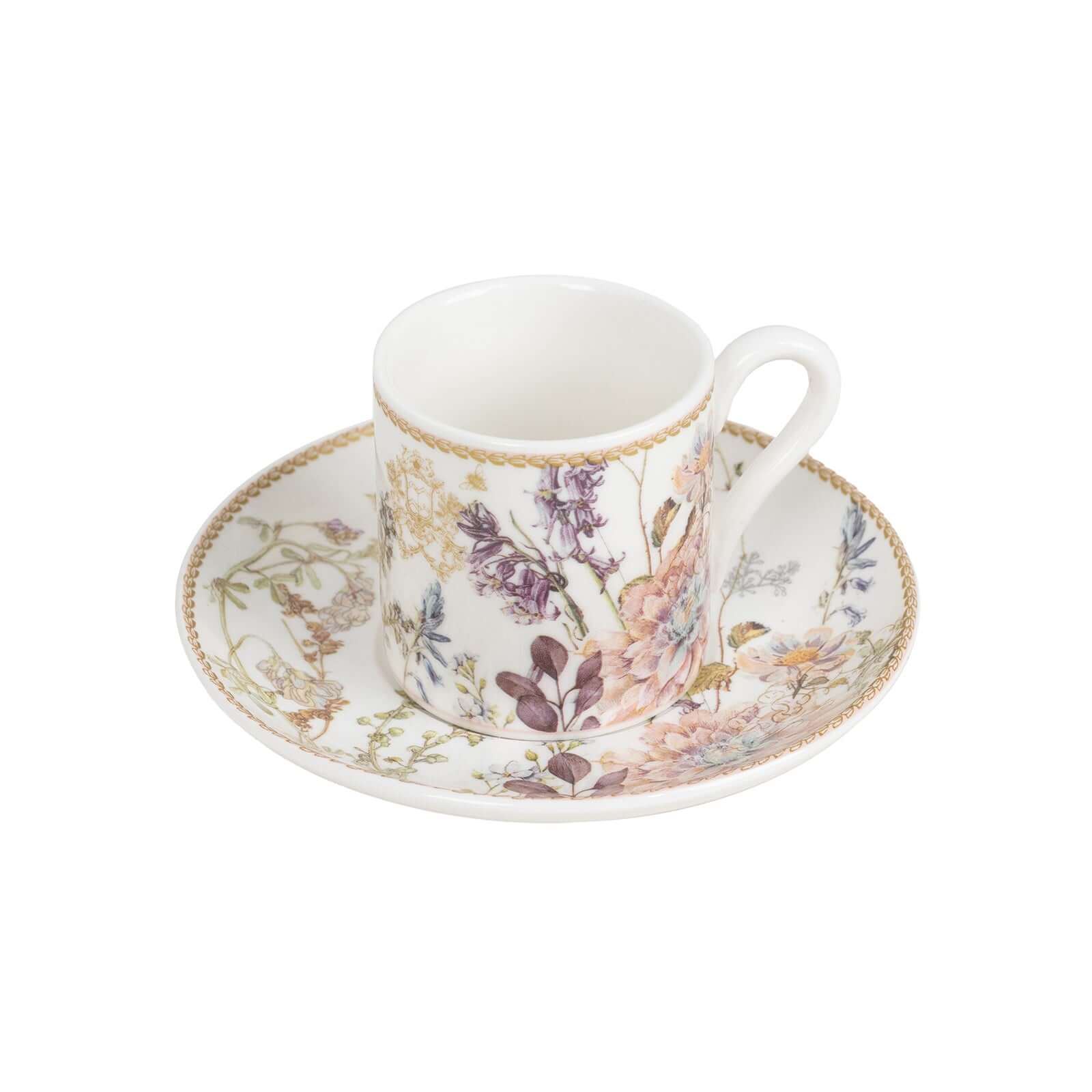 Blush Floral Design Bridal Shower Gift Set, Set of 2 Porcelain Espresso Cups and Saucers with Matching Keepsake Box