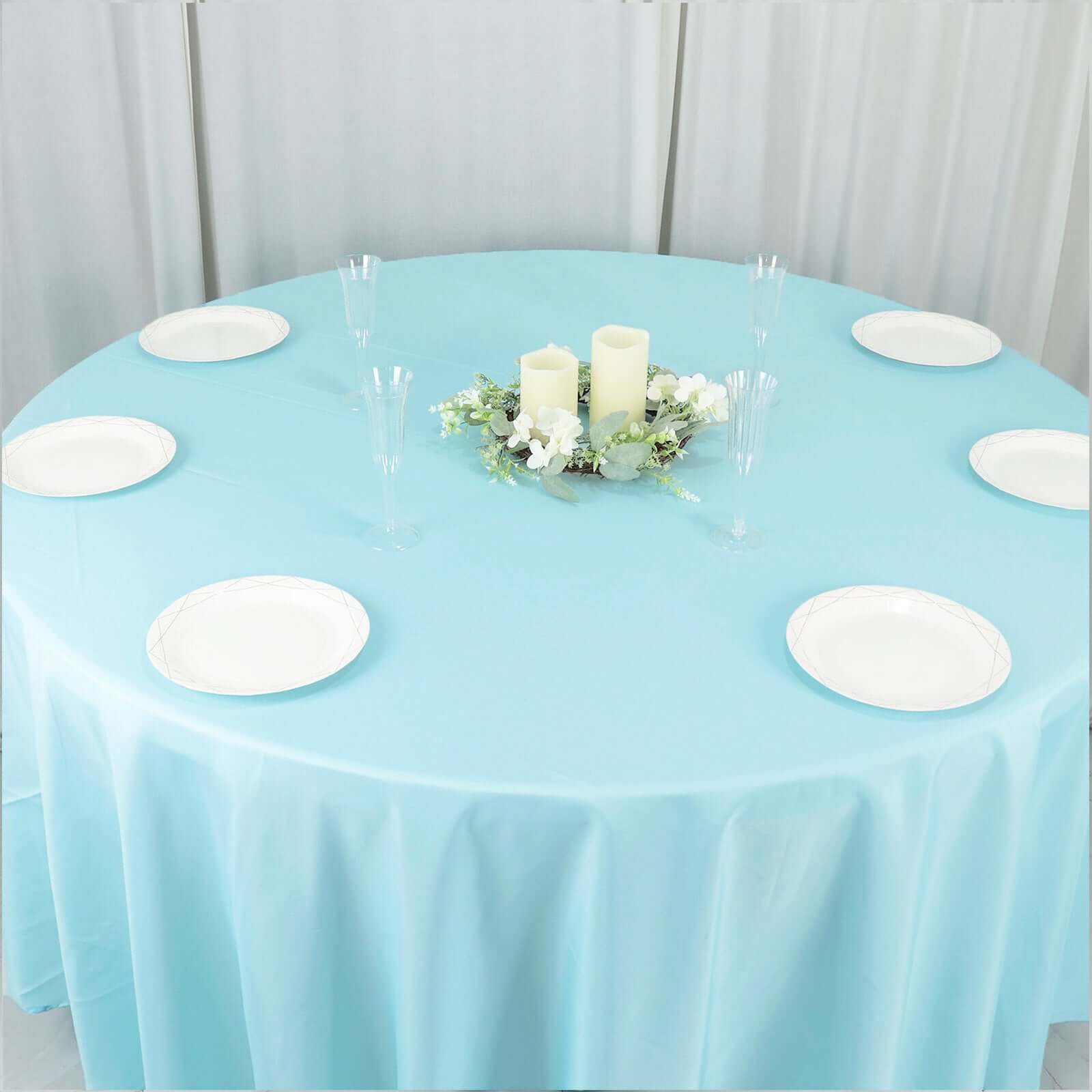 Polyester 108 Round Tablecloth Light Blue - Wrinkle-Resistant Table Cover