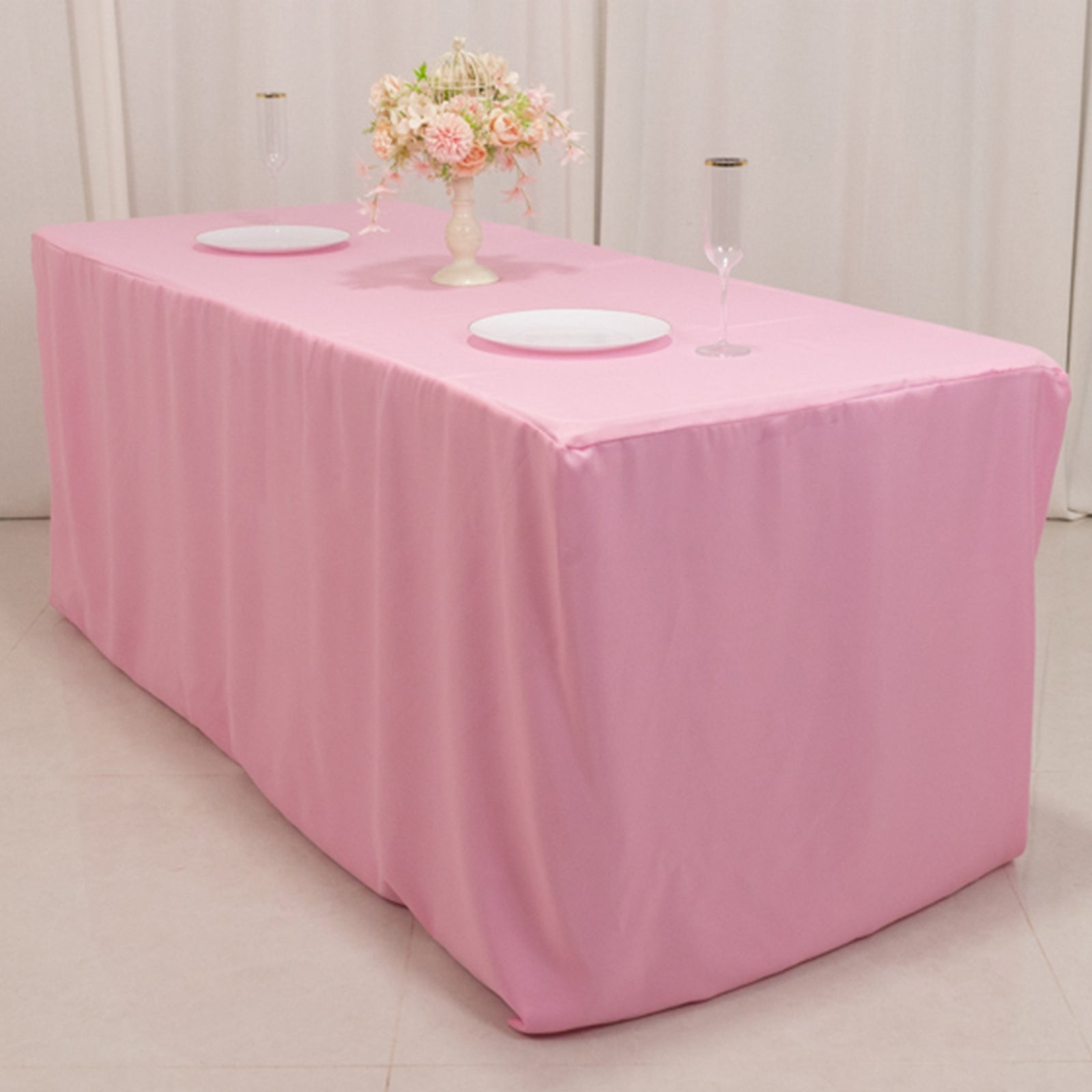 Fitted Polyester 72x30 Rectangle Tablecloth Pink - Durable and Easy to Maintain Table Cover