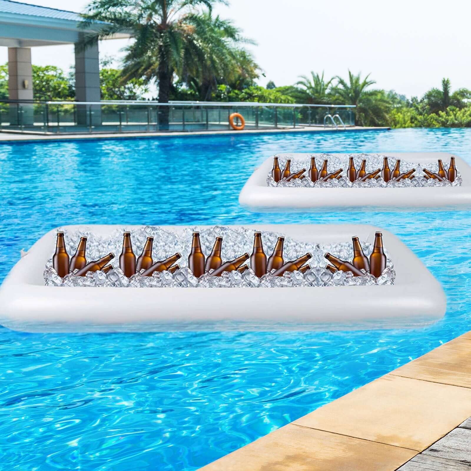 2-Pack Inflatable Ice Coolers with Drain Plug - Buffet Serving Bars for Pool Parties and BBQs 50x24