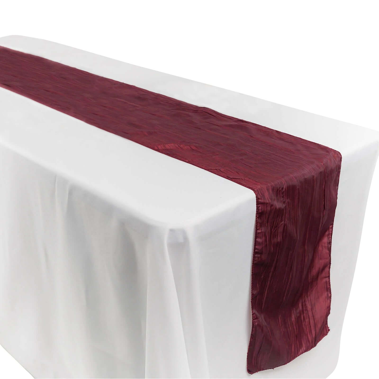 Taffeta 12x108 Table Runner Burgundy - Accordion Crinkle Design