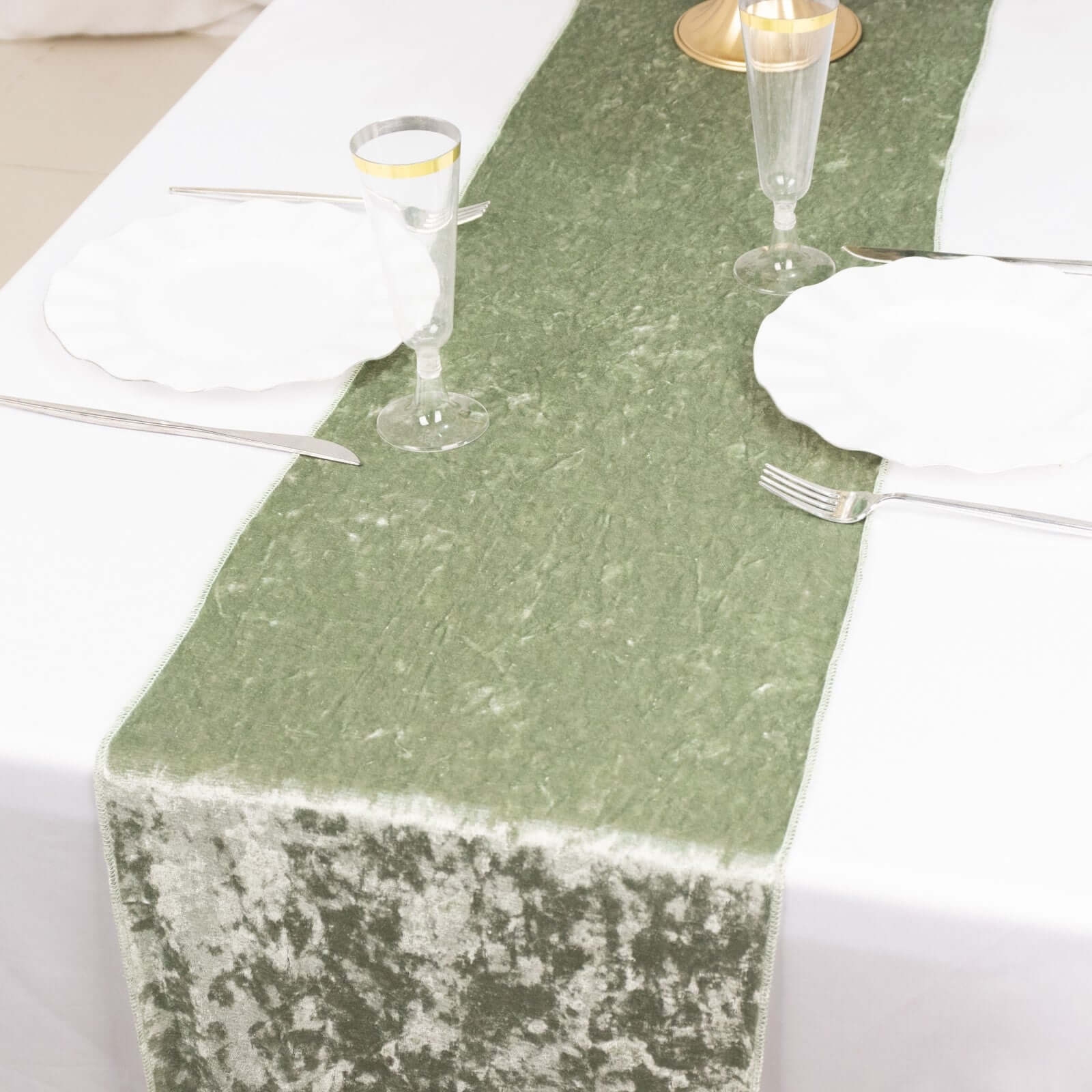 Premium Crushed Velvet 12x108 Table Runner Sage Green - Soft & Wrinkle-Resistant Table Linen