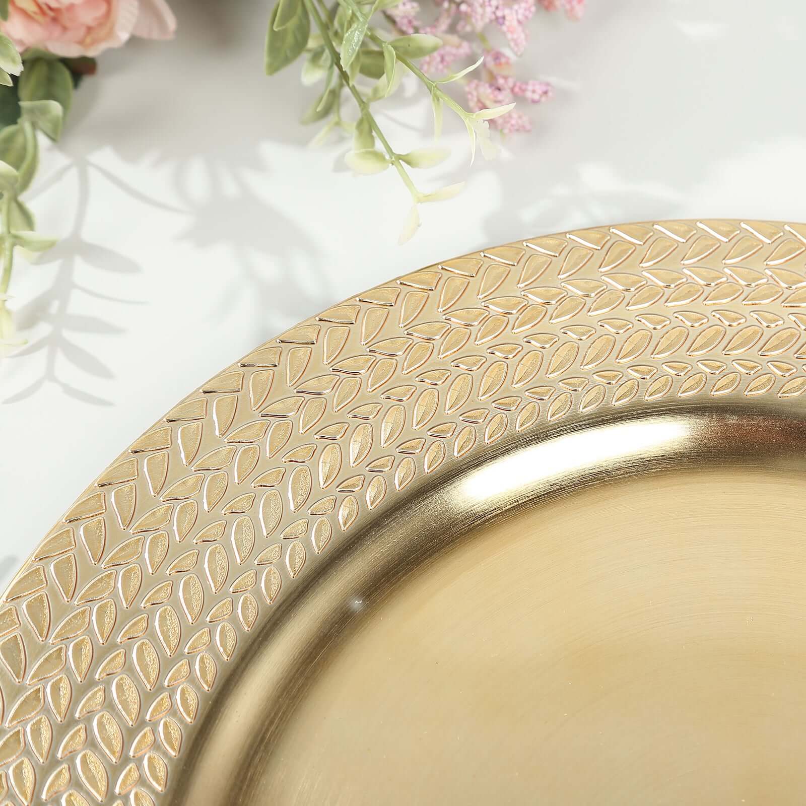 6-Pack Acrylic Round Charger Plates 13 in Gold with Wheat Pattern Rim, Stylish Dinner Party Charger Tableware