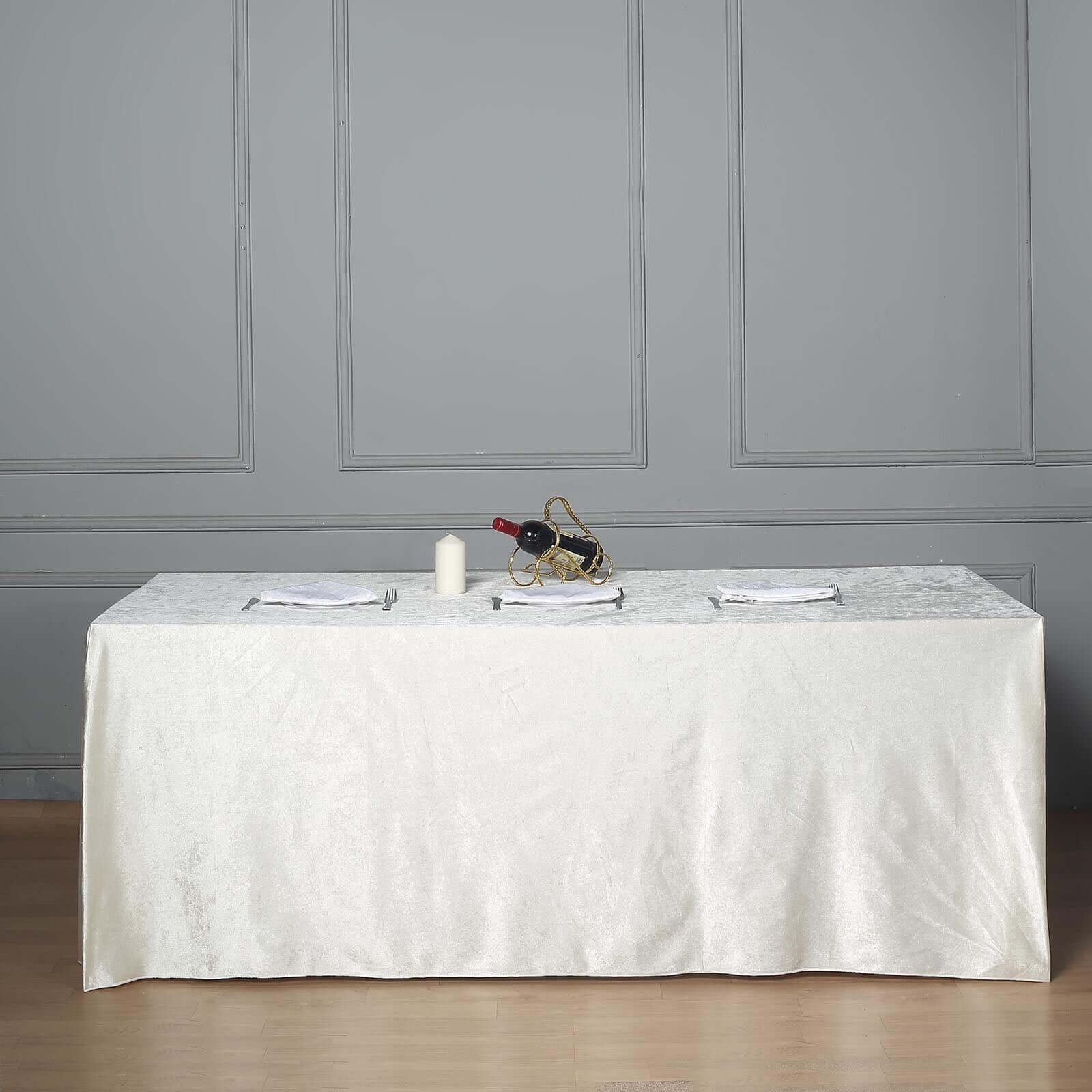 Premium Velvet 90x156 Rectangle Tablecloth Ivory - Reusable Soft & Seamless Table Cover