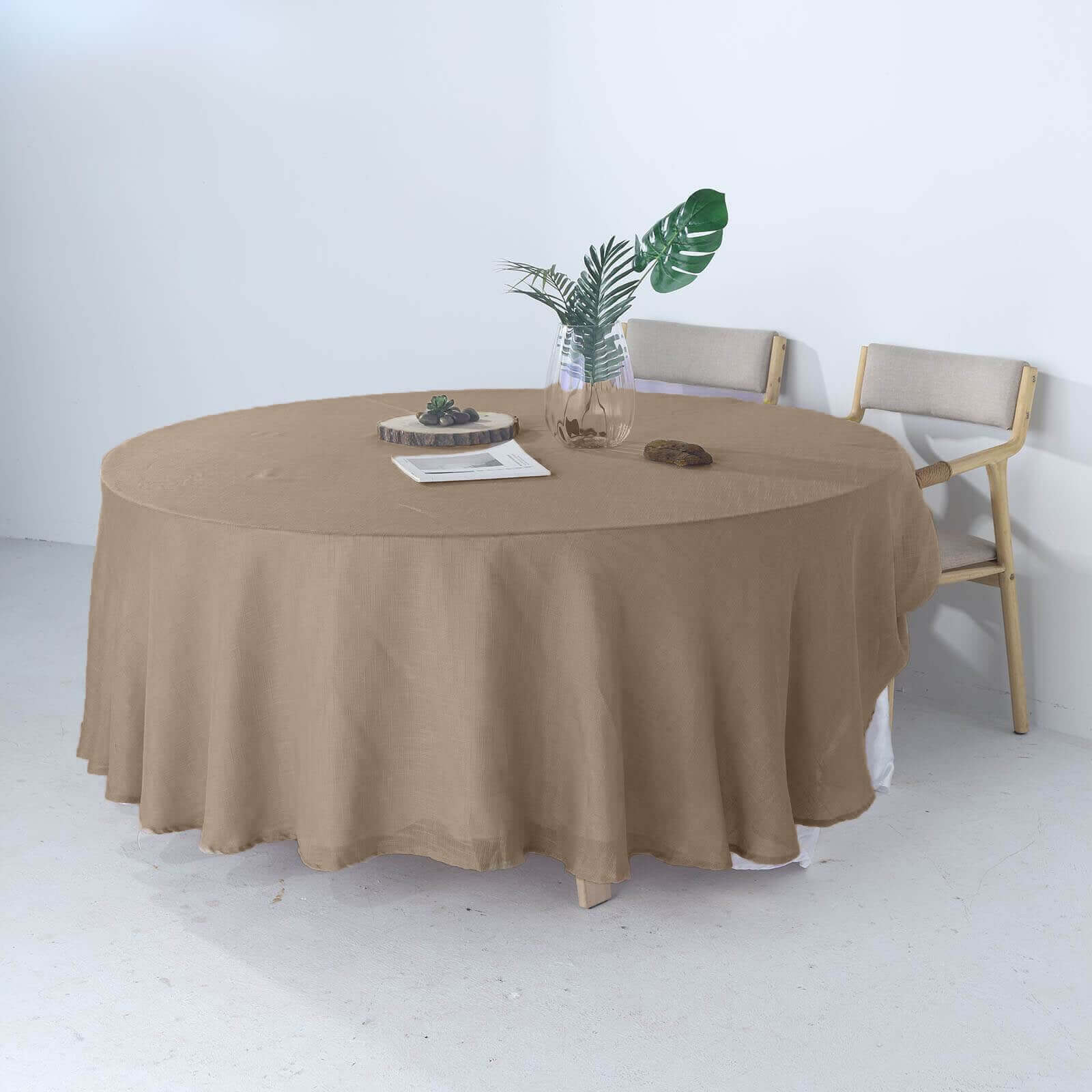 Faux Linen 108 Round Tablecloth Taupe - Slubby Textured & Wrinkle Resistant Table Cover