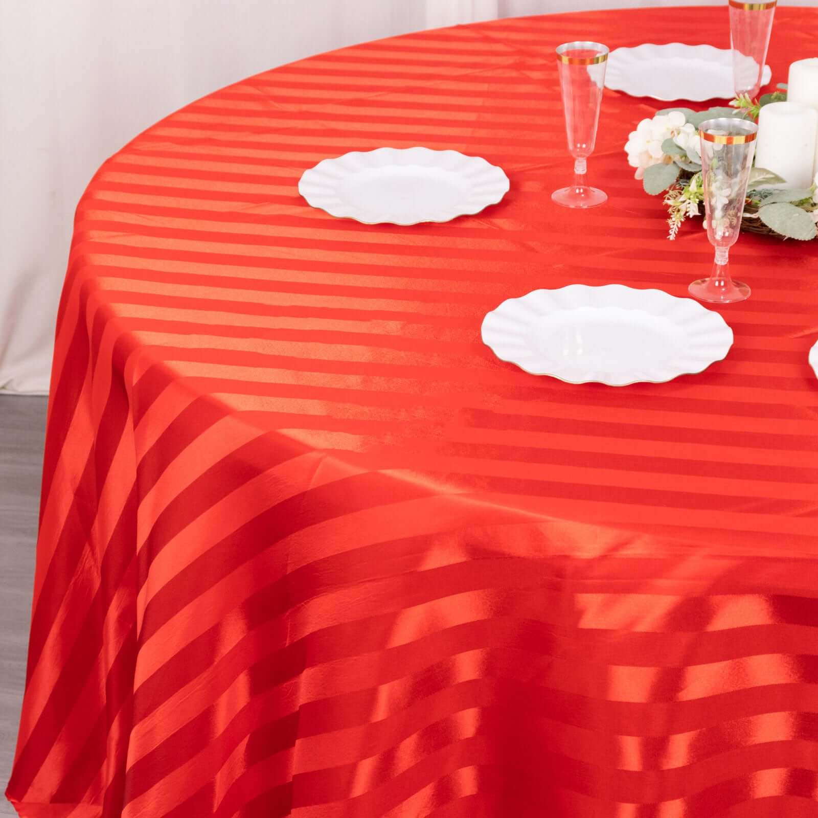 Satin Striped 120 Round Tablecloth Red Satin Stripe - Silky Smooth Seamless Table Cover