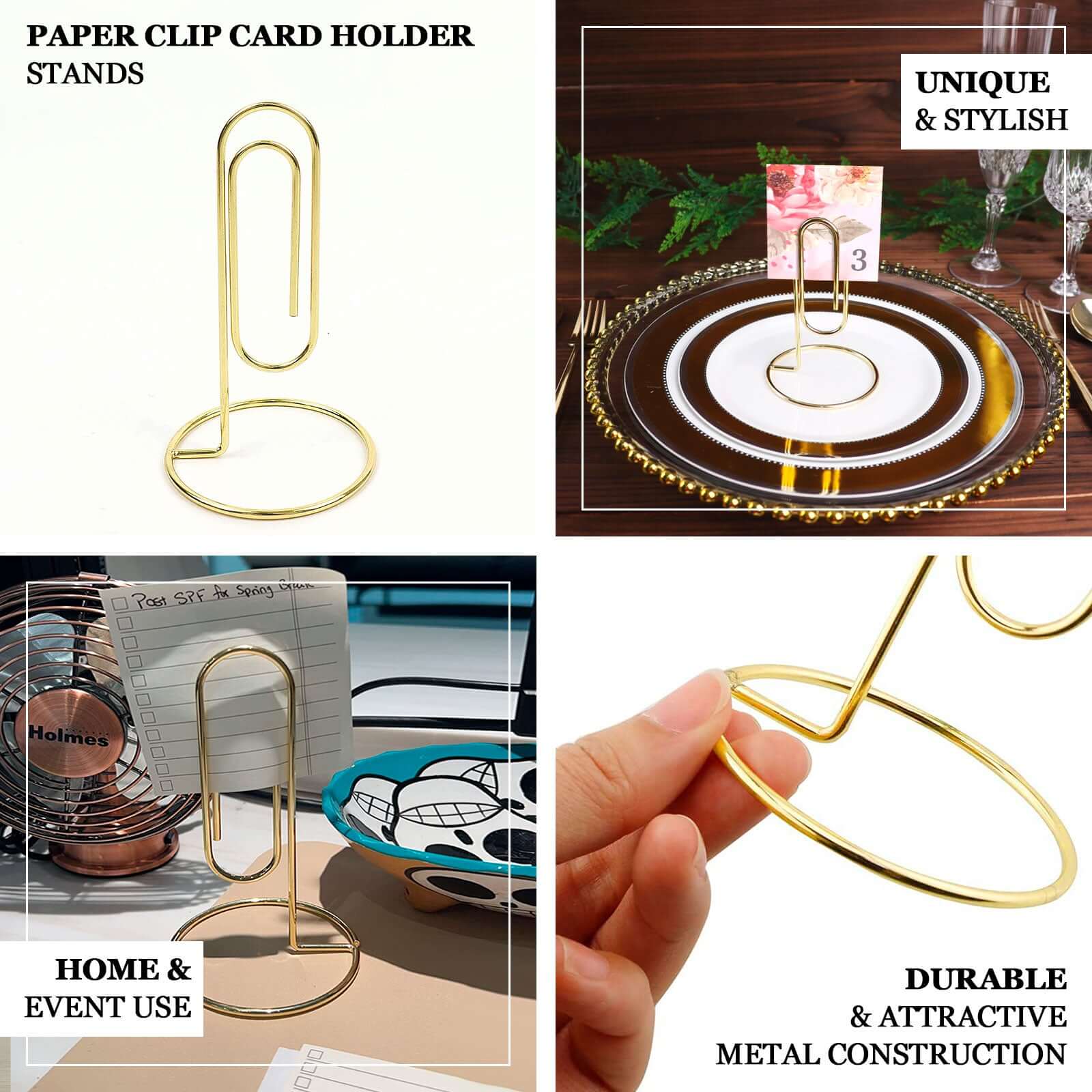 5-Pack Metal Card Holder Stands Paperclip Design Gold - Table Number Stands and Wedding Menu Clips 5