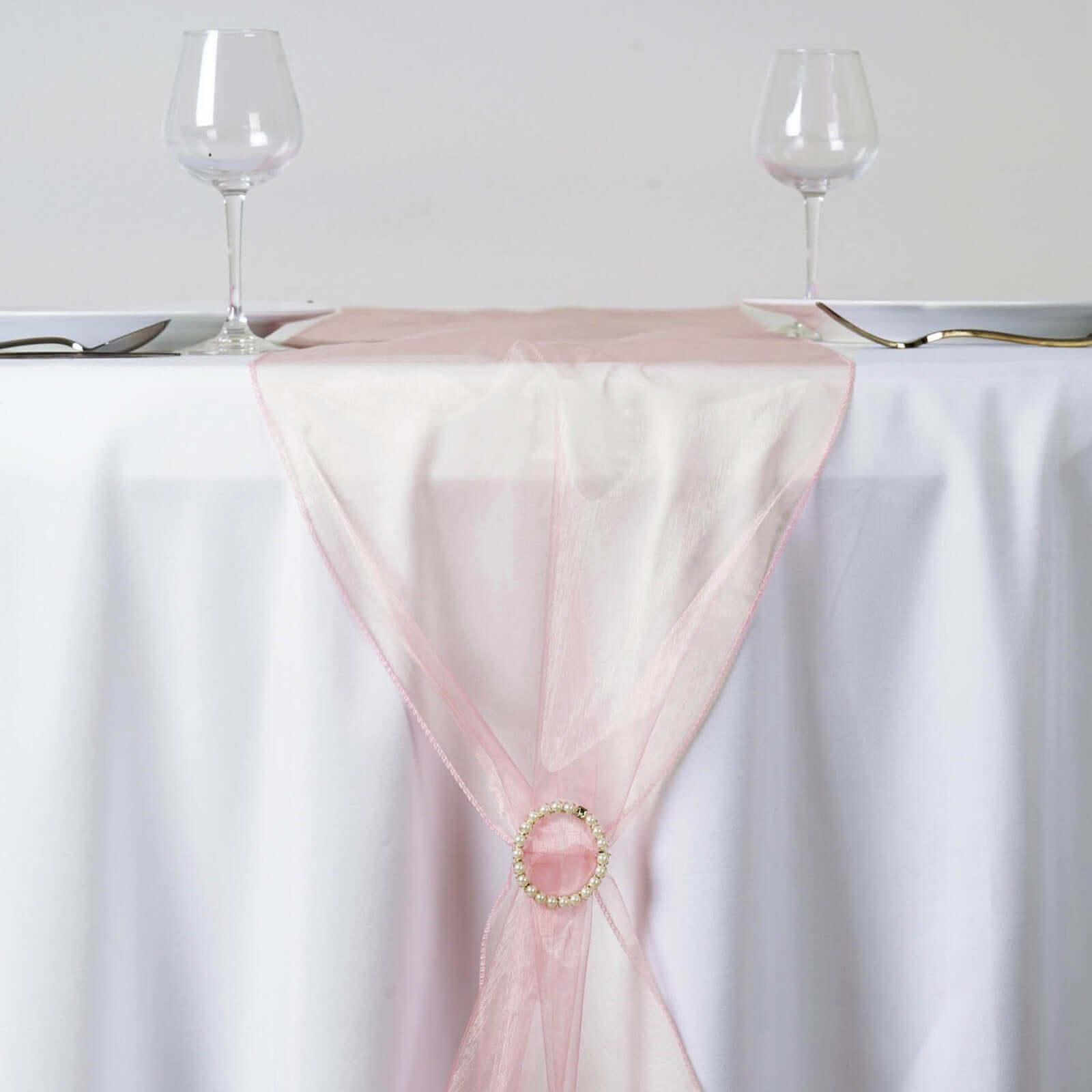 10 Pack Sheer Organza 14x108 Table Runners Blush - Soft and Lightweight Table Accent for Weddings