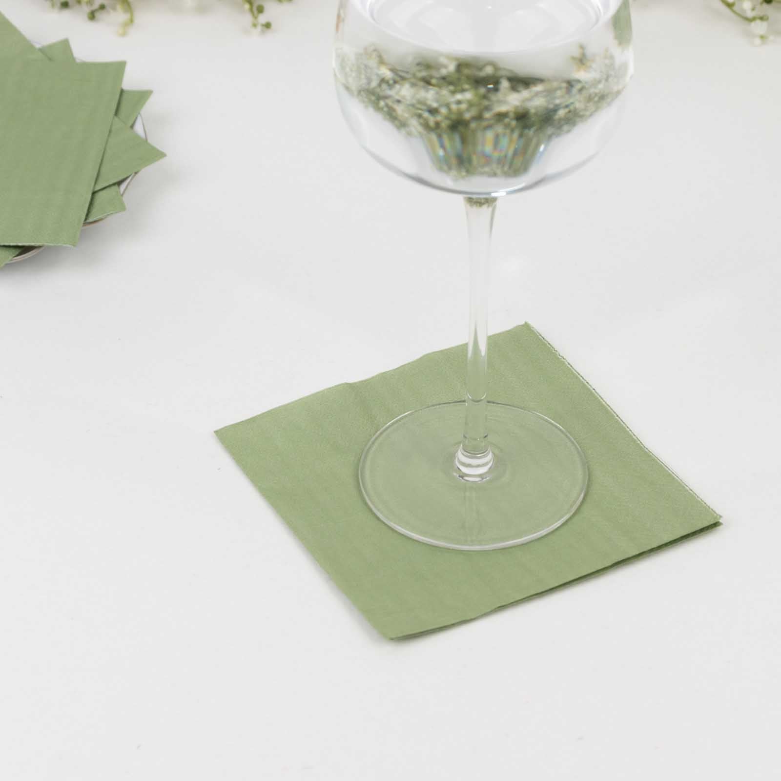 50-Pack Paper Beverage Napkins Sage Green - 2 Ply Disposable Soft 18GSM Cocktail Napkins 5x5