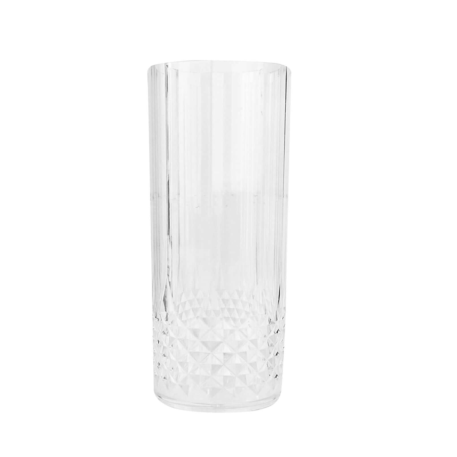 6-Pack Plastic Cocktail Tumblers Clear Transparent Crystal Cut Style - Shatterproof Highball Glasses 14oz