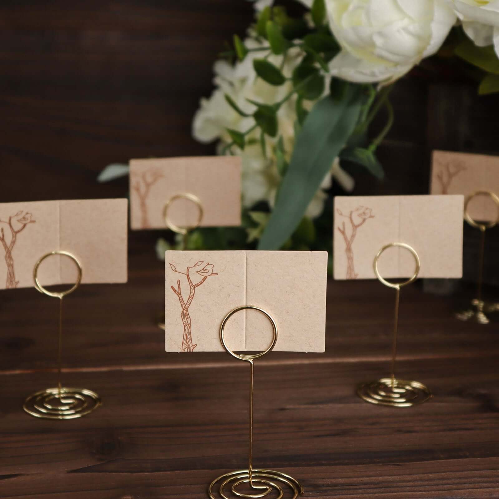 10-Pack Metal Card Holder Stands Mini Circle Hoop Design Gold - Table Number Stands and Wedding Place Card Menu Clips 3.5