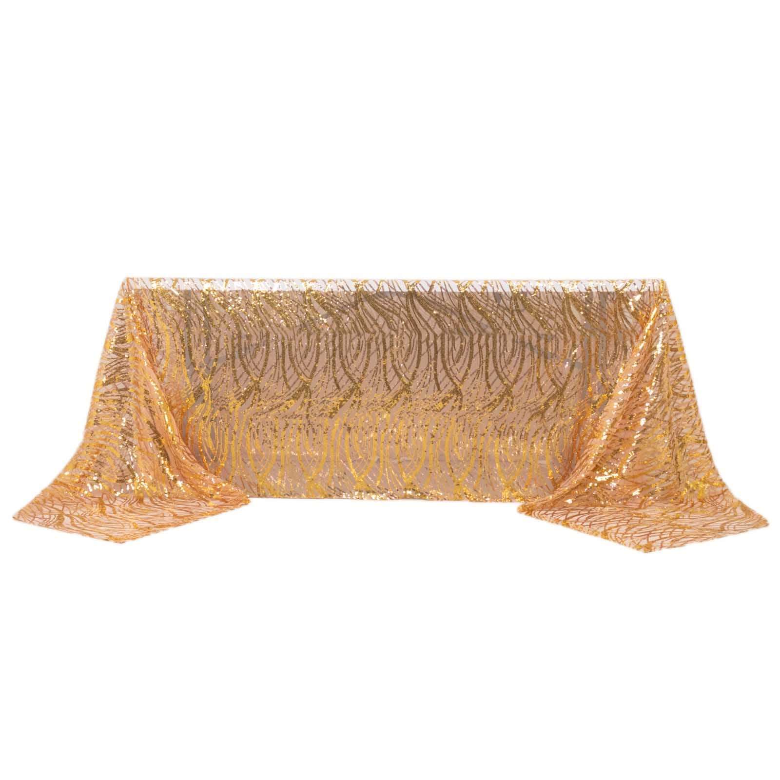 Mesh 90x156 Rectangle Tablecloth Rose Gold/Gold - Wave Sequin Embroidered Table Cover