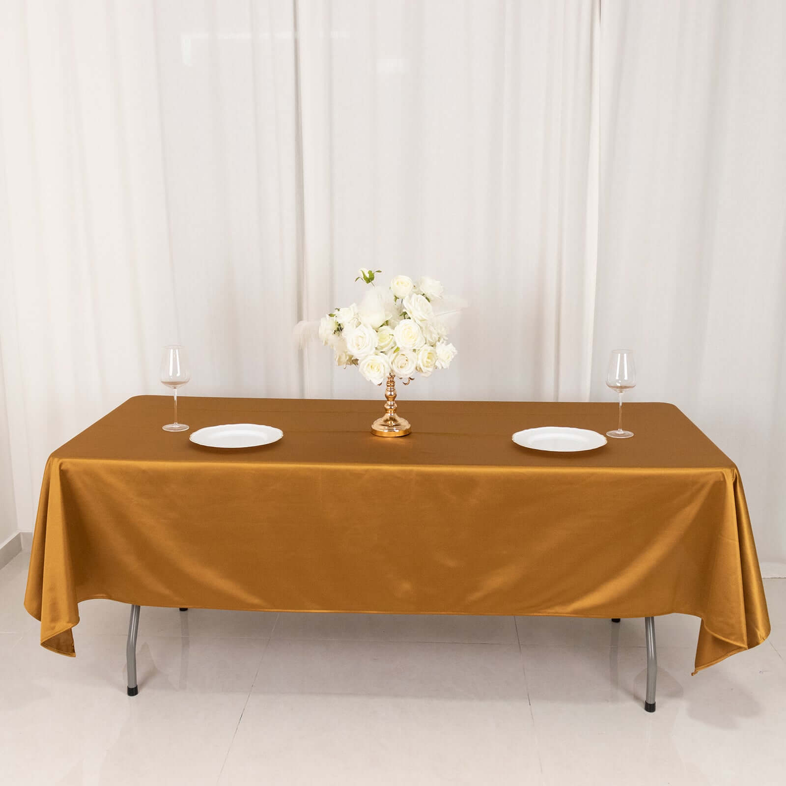 Premium Scuba Rectangular 60x102 Tablecloth Shimmering Gold - Wrinkle Free, Stain Resistant & Seamless Table Cover for Weddings and Parties
