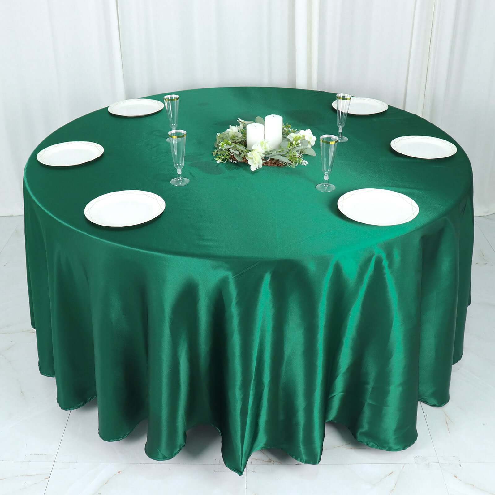 Satin 108 Round Tablecloth Hunter Emerald Green - Smooth and Lustrous Table Cover