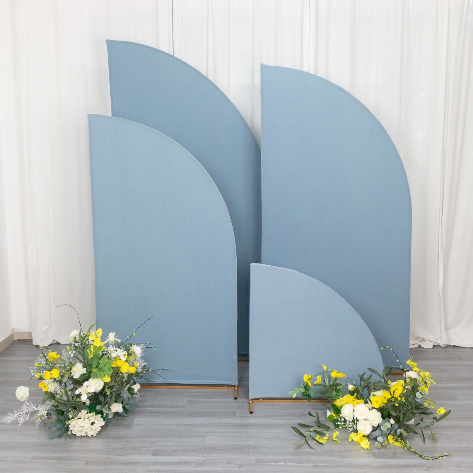 Set of 4 Matte Dusty Blue Spandex Half Moon Chiara Backdrop Stand Covers, Custom Fitted Wedding Arch Covers - 2.5ft,5ft,6ft,7ft