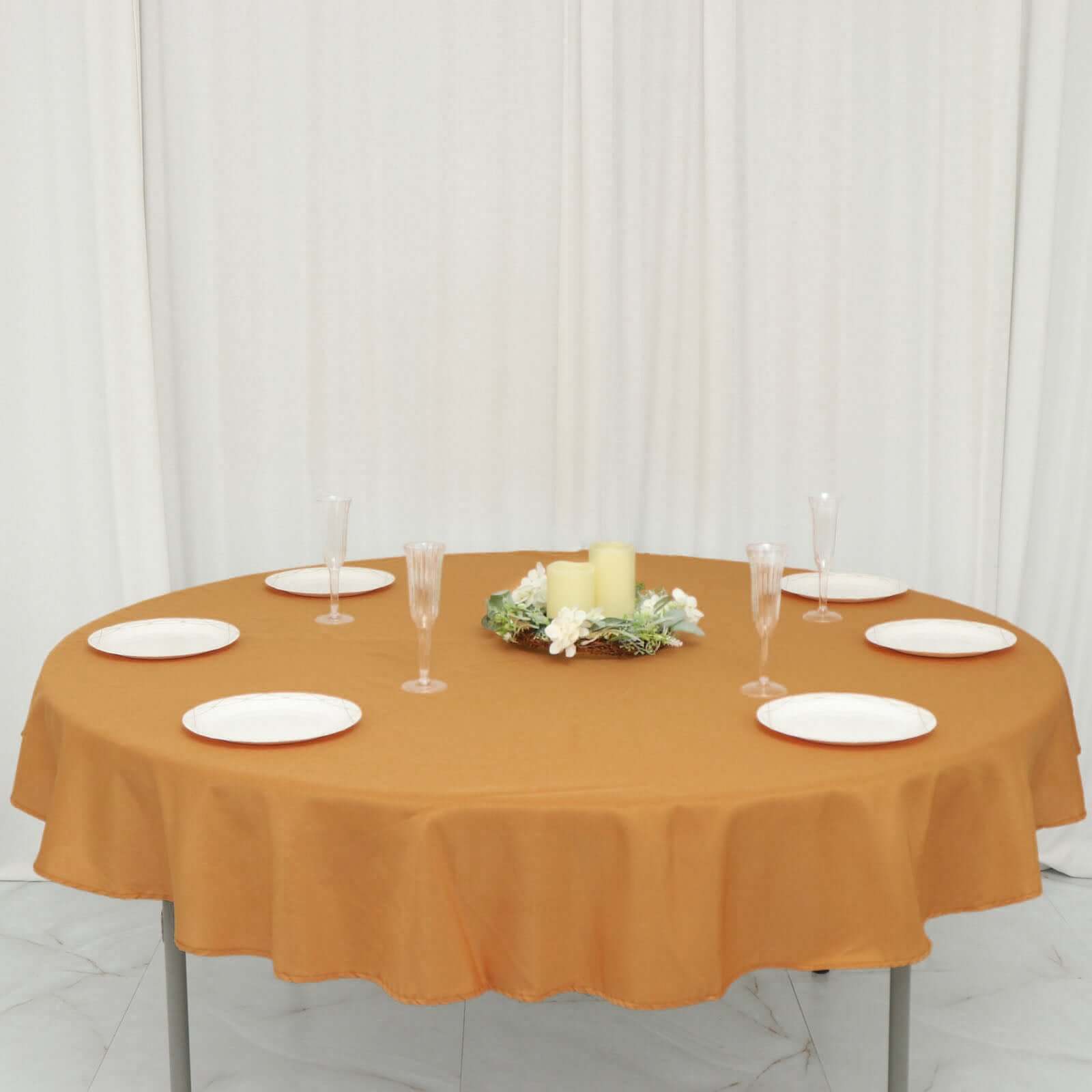 Polyester 70 Round Tablecloth Gold - Durable & Wrinkle-Resistant Table Cover for Everyday Use