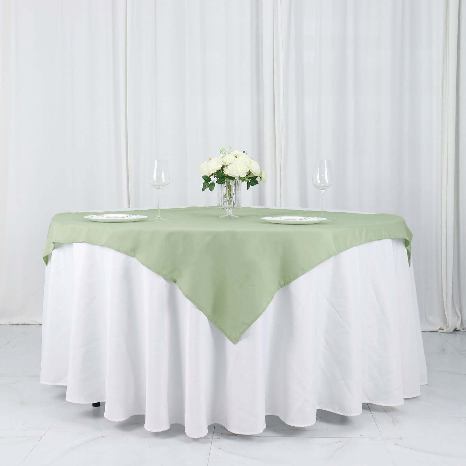 Polyester 54x54 Table Overlay Square Tablecloth Sage Green - Wrinkle-Resistant & Durable Table Cover