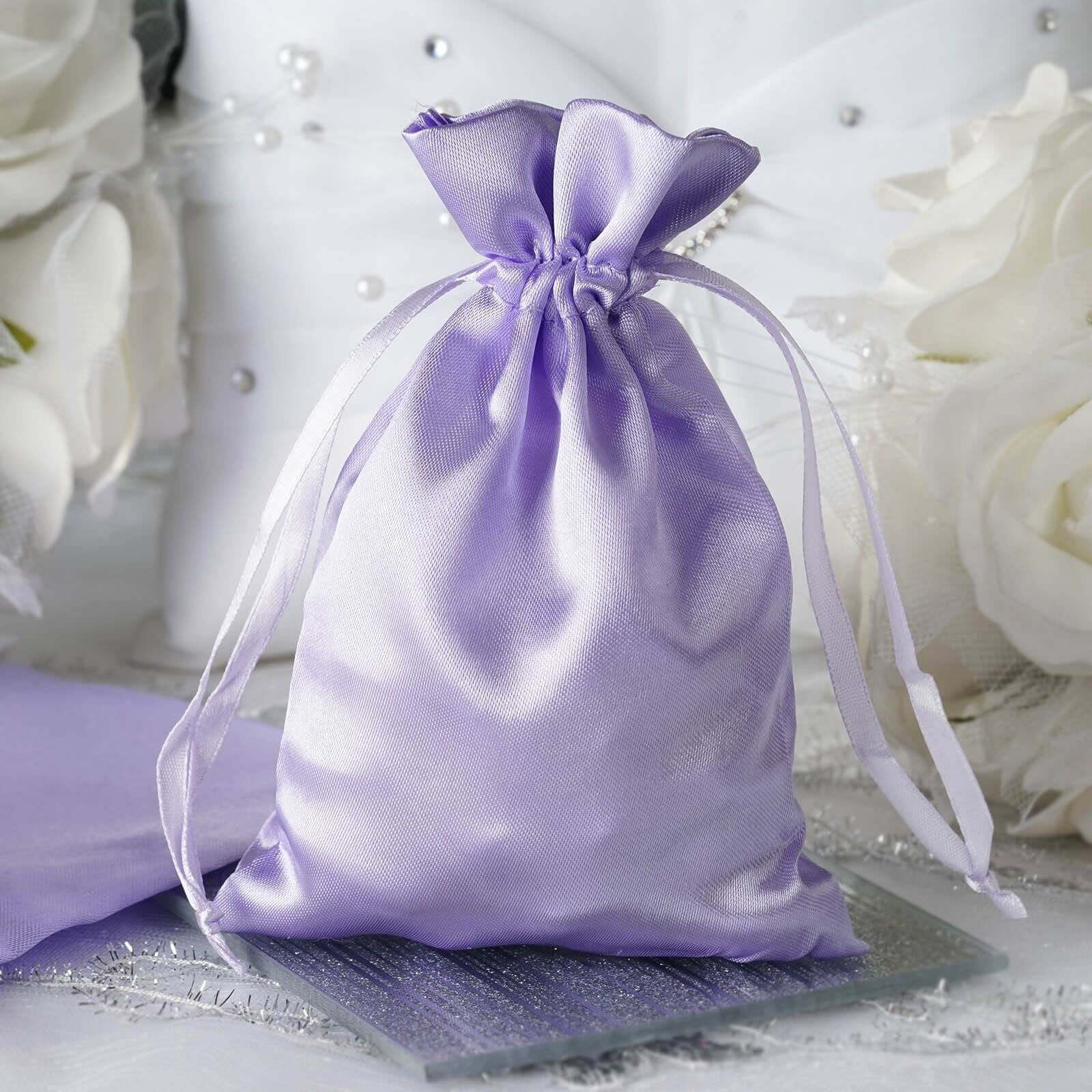 12 Pack 4x6 Lavender Lilac Satin Drawstring Wedding Party Favor Gift Bags