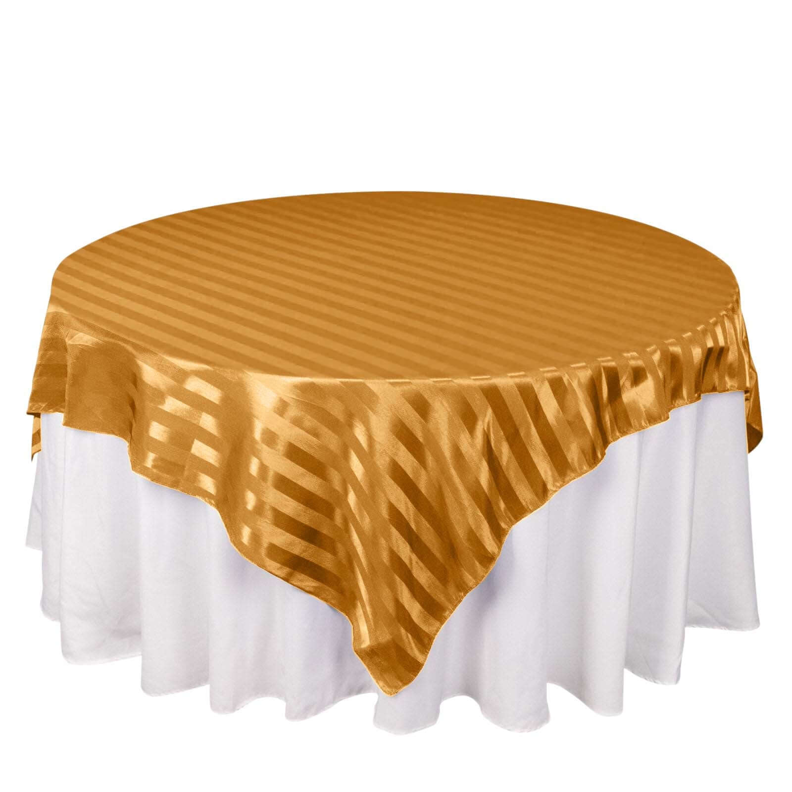 Satin 72x72 Table Overlay Square Tablecloth Gold - Stripe Table Topper