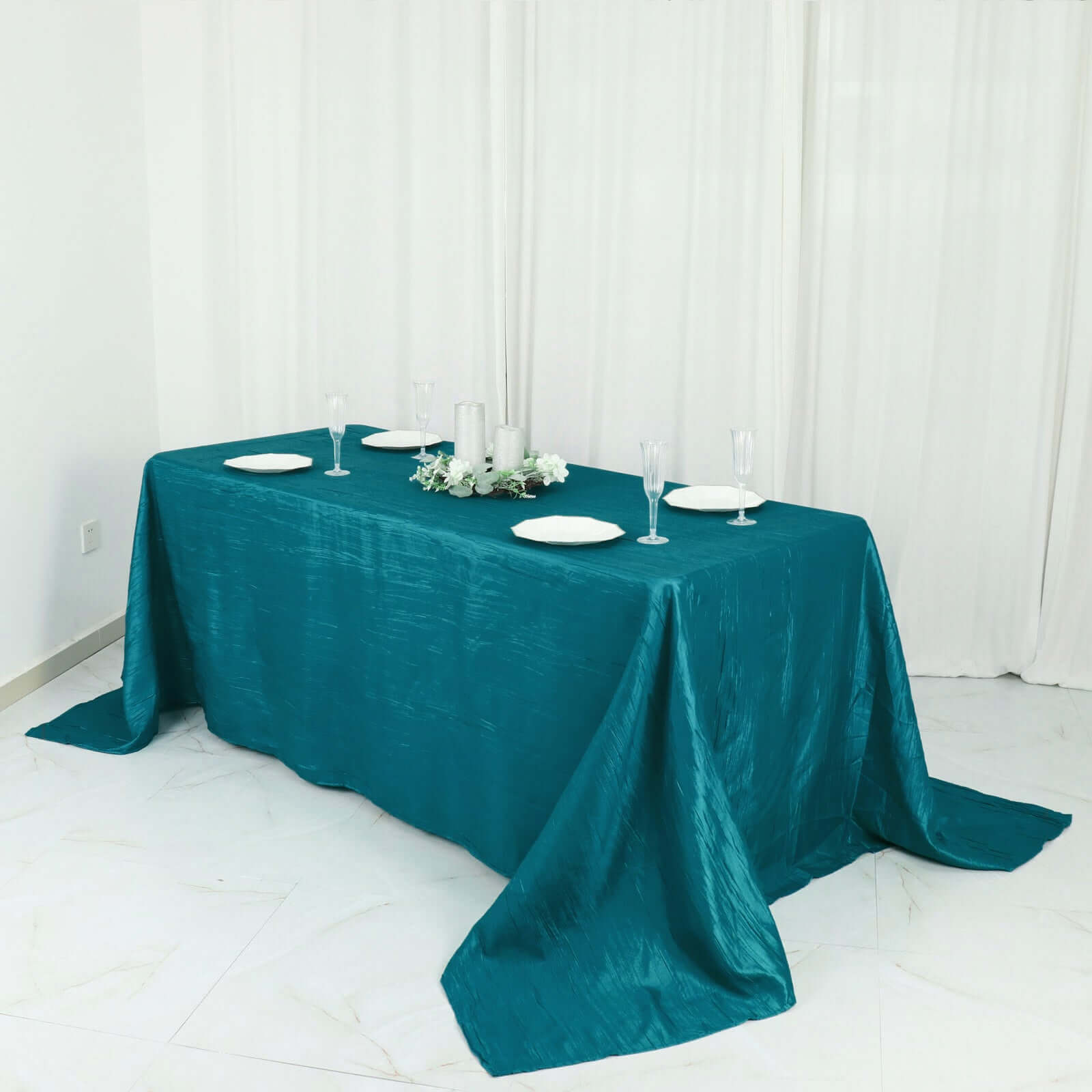 Taffeta 90x132 Rectangle Tablecloth Teal - Seamless Accordion Crinkle Table Cover