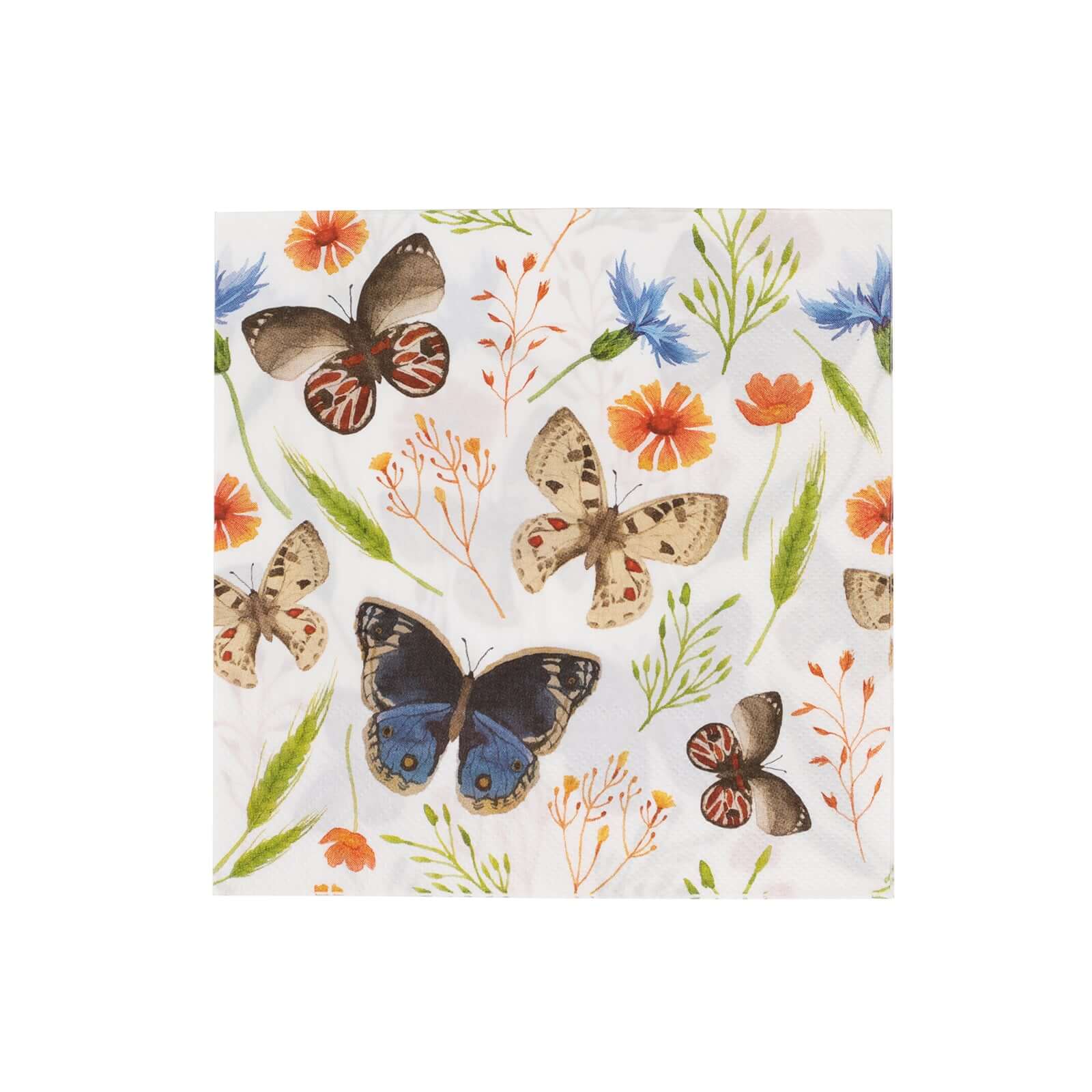 50-Pack Paper Beverage Napkins with Field Herbs and Butterfly Print Ivory - 2 Ply Disposable 18GSM Garden Party Napkins 5x5