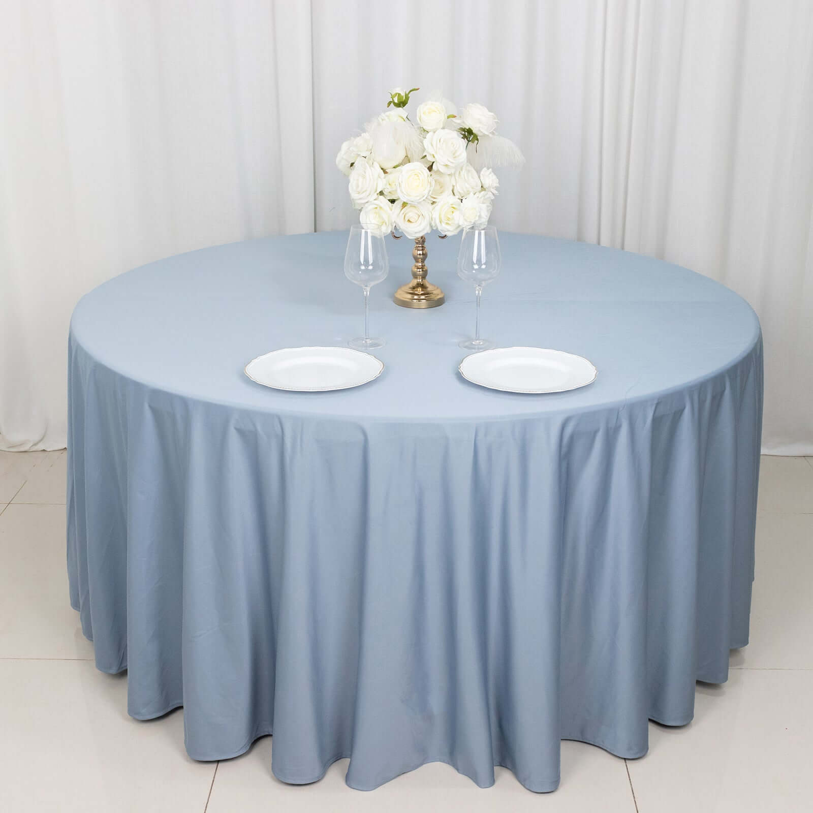 Premium Scuba Round 120 Tablecloth Dusty Blue - Wrinkle Free & Stain Resistant Seamless Table Cover