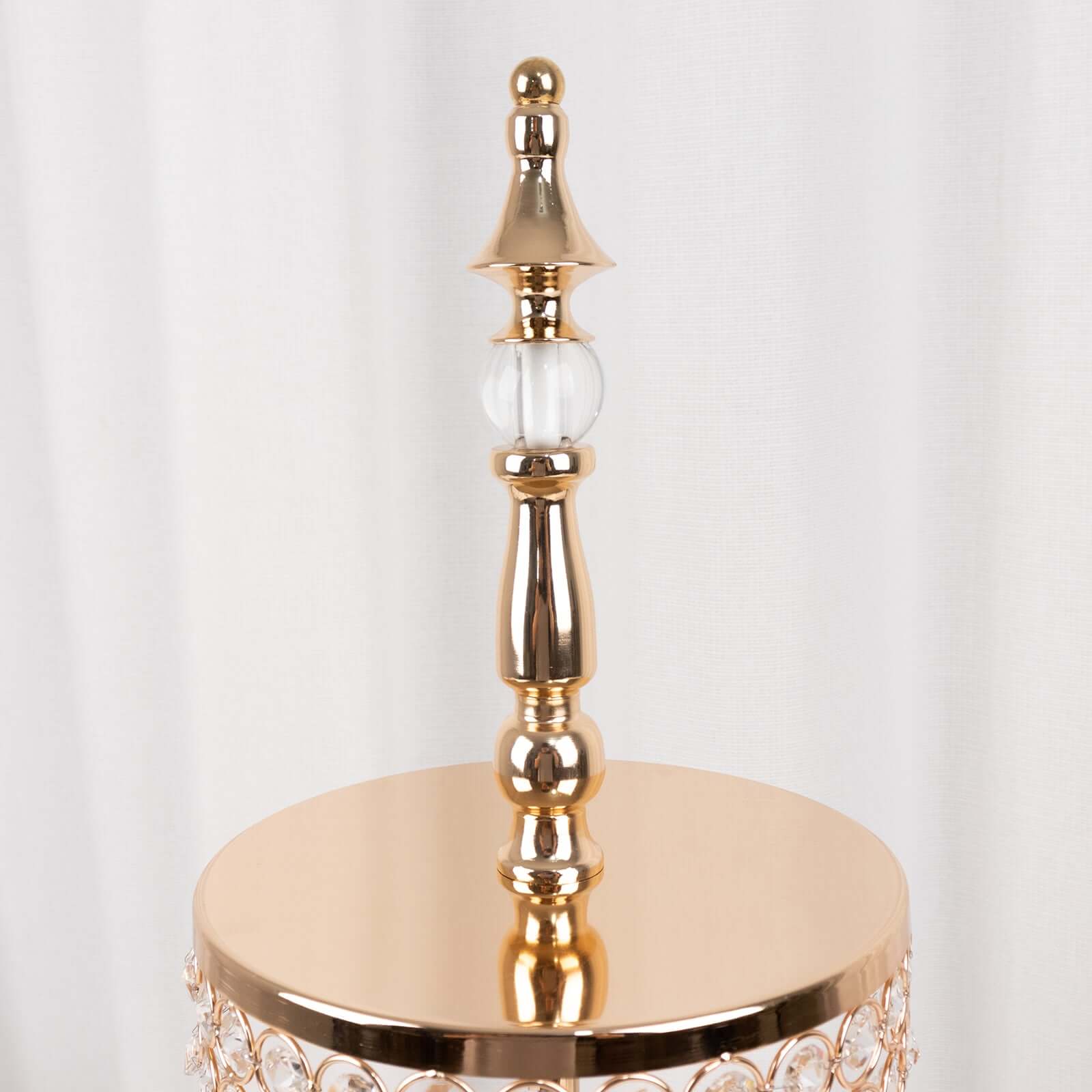 3-Tier Cake Stand Crystal Beaded Gold with Round Mirror Top - Metal Cupcake Tower Dessert Display 26