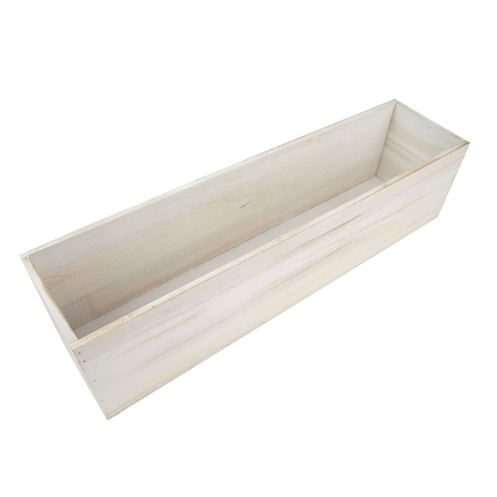 Whitewash Wood Planter Rectangular Box 24x6- Natural Decor with Removable Plastic Liner for Tables