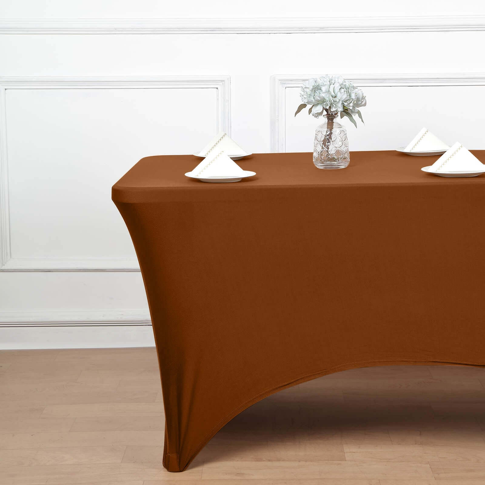 Stretch Spandex 6ft Rectangle Tablecloth Cinnamon Brown - Durable Form-Fitting Table Cover