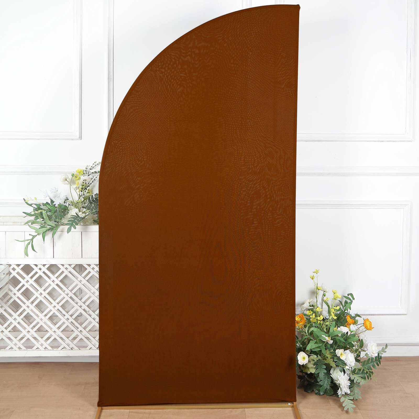 7ft Cinnamon Brown Spandex Half Moon Chiara Backdrop Stand Cover, Custom Fitted Wedding Arch Cover