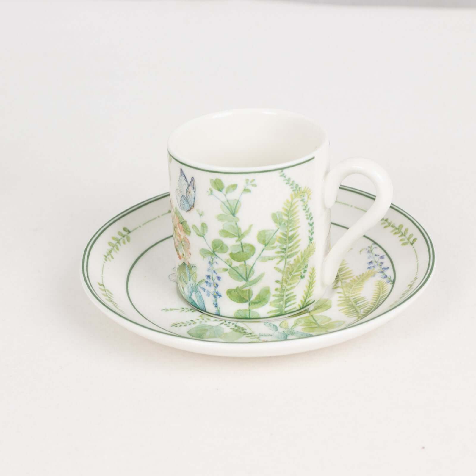 Greenery Theme Bridal Shower Gift Set, Set of 2 Porcelain Espresso Cups and Saucers with Matching Keepsake Box