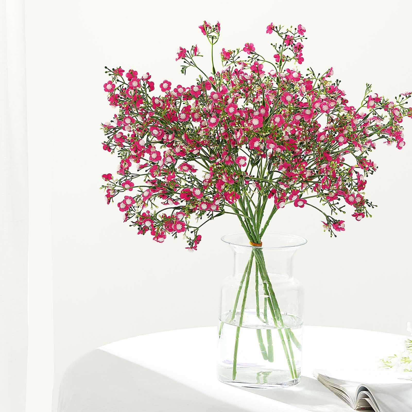 4 Stems 27 Fuchsia Artificial Silk Babys Breath Gypsophila Flowers