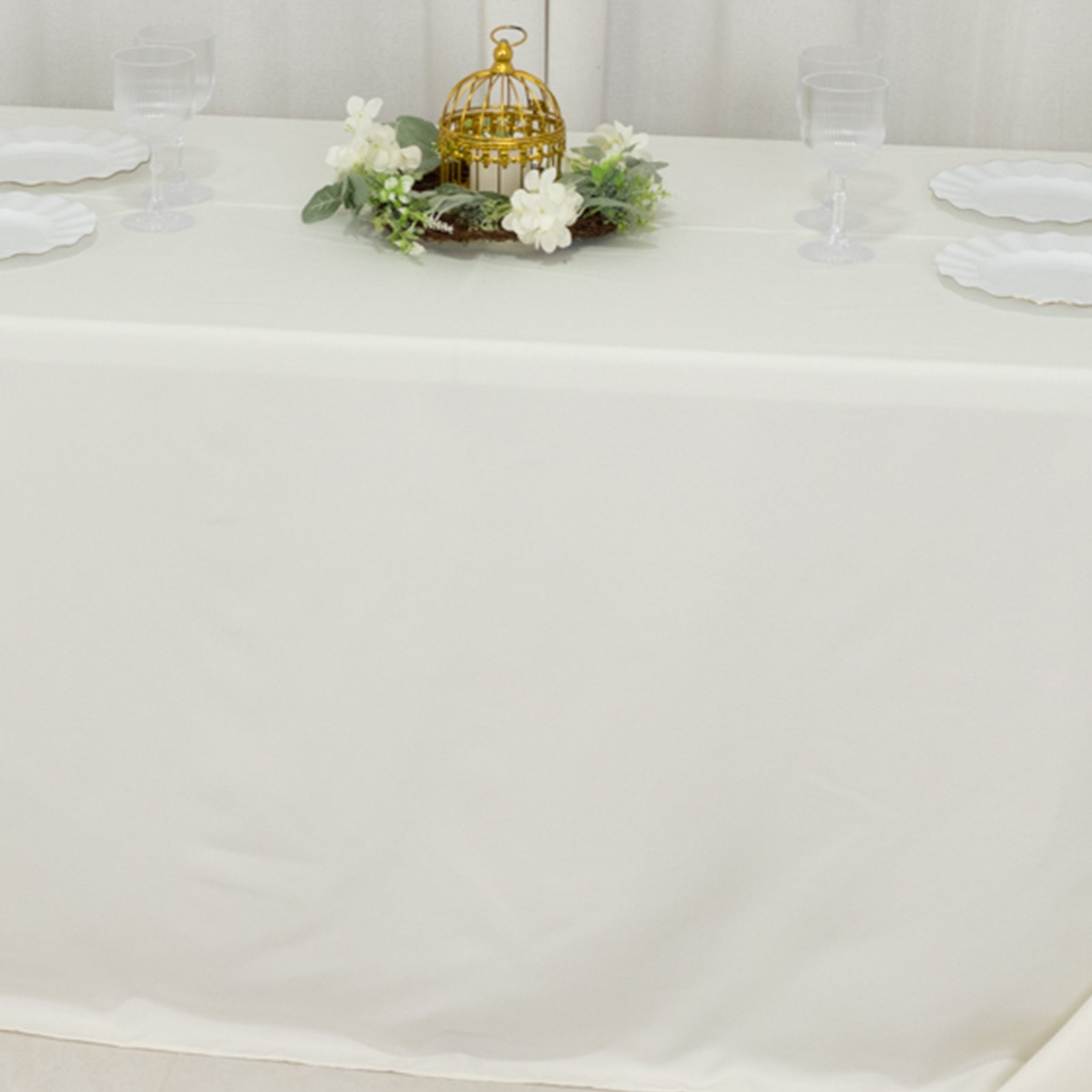 Fire Retardant Premium Polyester 90x132 Rectangular Tablecloth Ivory - High-Performance Seamless Table Cover