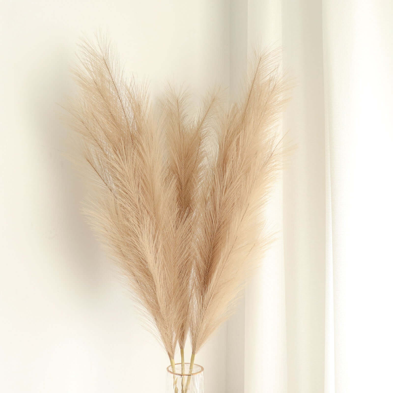 3 Stems Artificial Pampas Grass Decor Taupe - Soft Realistic Faux Ornamental Grass Branches for Rustic Boho Chic Backdrops Floral Styling & Vase Displays 44