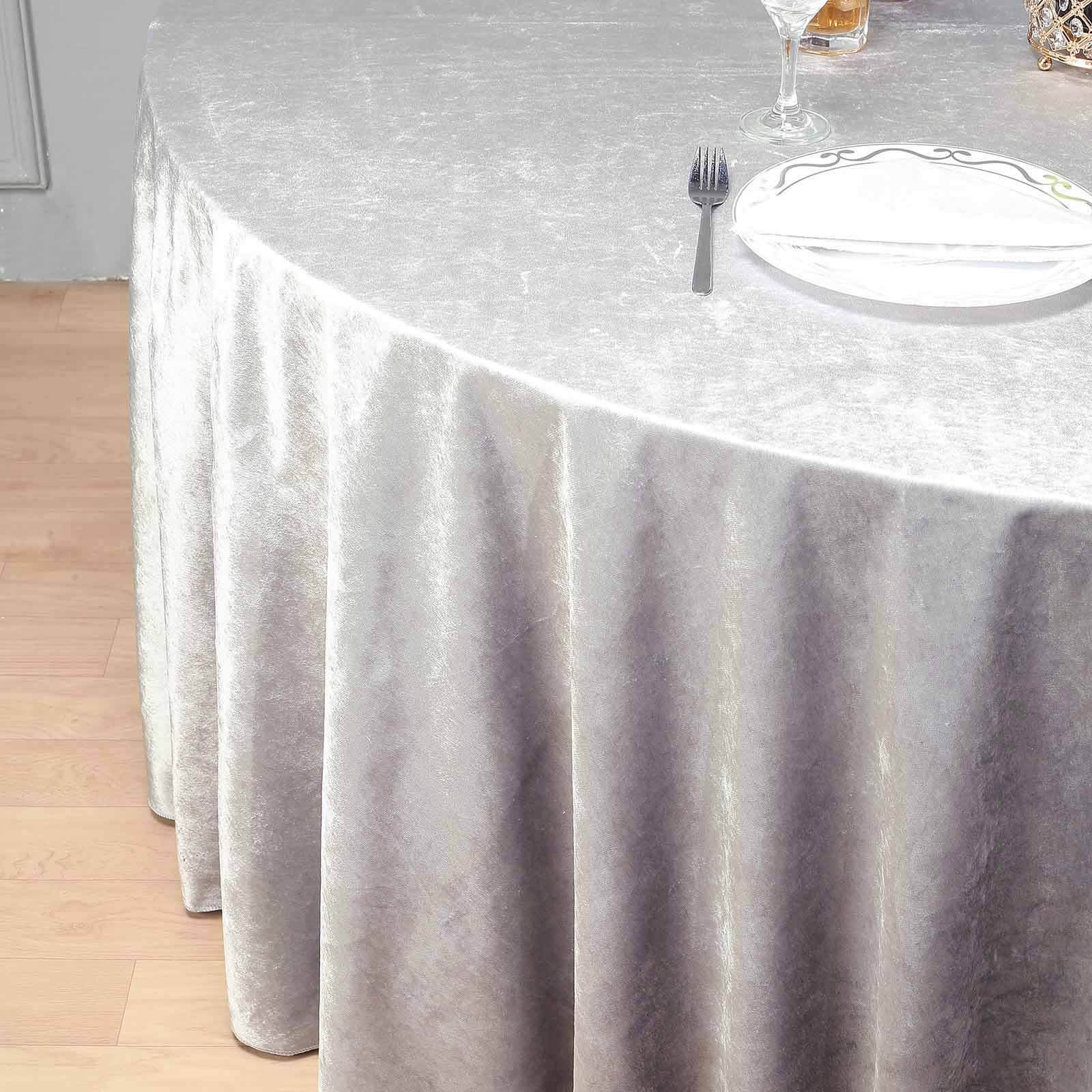 Premium Velvet 120 Round Tablecloth Silver - Reusable Soft & Seamless Table Cover